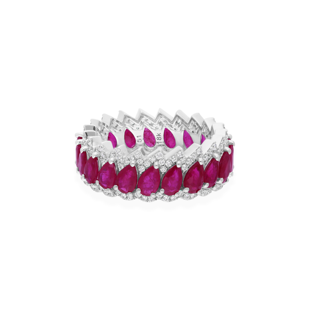 Handcrafted Pear Shaped Ruby & Round Diamond Band Ring