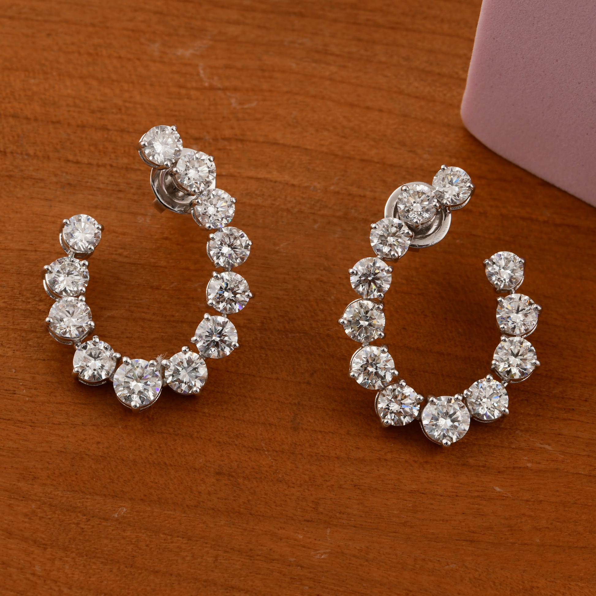 Natural SI/H Round Diamond Fine Earrings in Solid Gold Jewelry