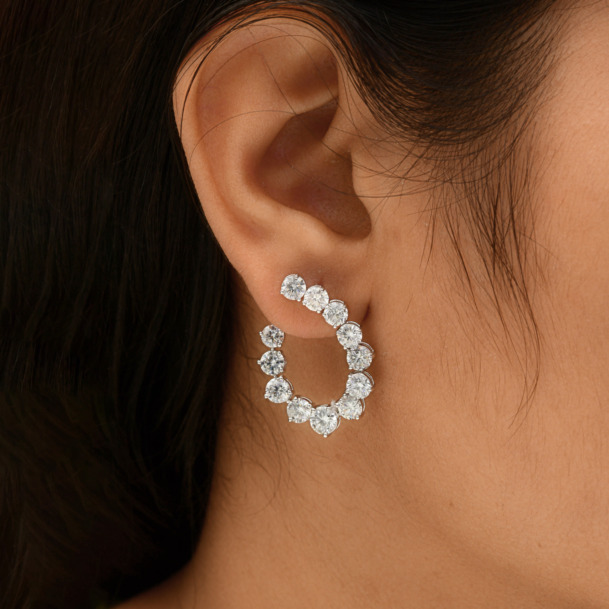 Natural SI/H Round Diamond Fine Earrings in Solid Gold Jewelry