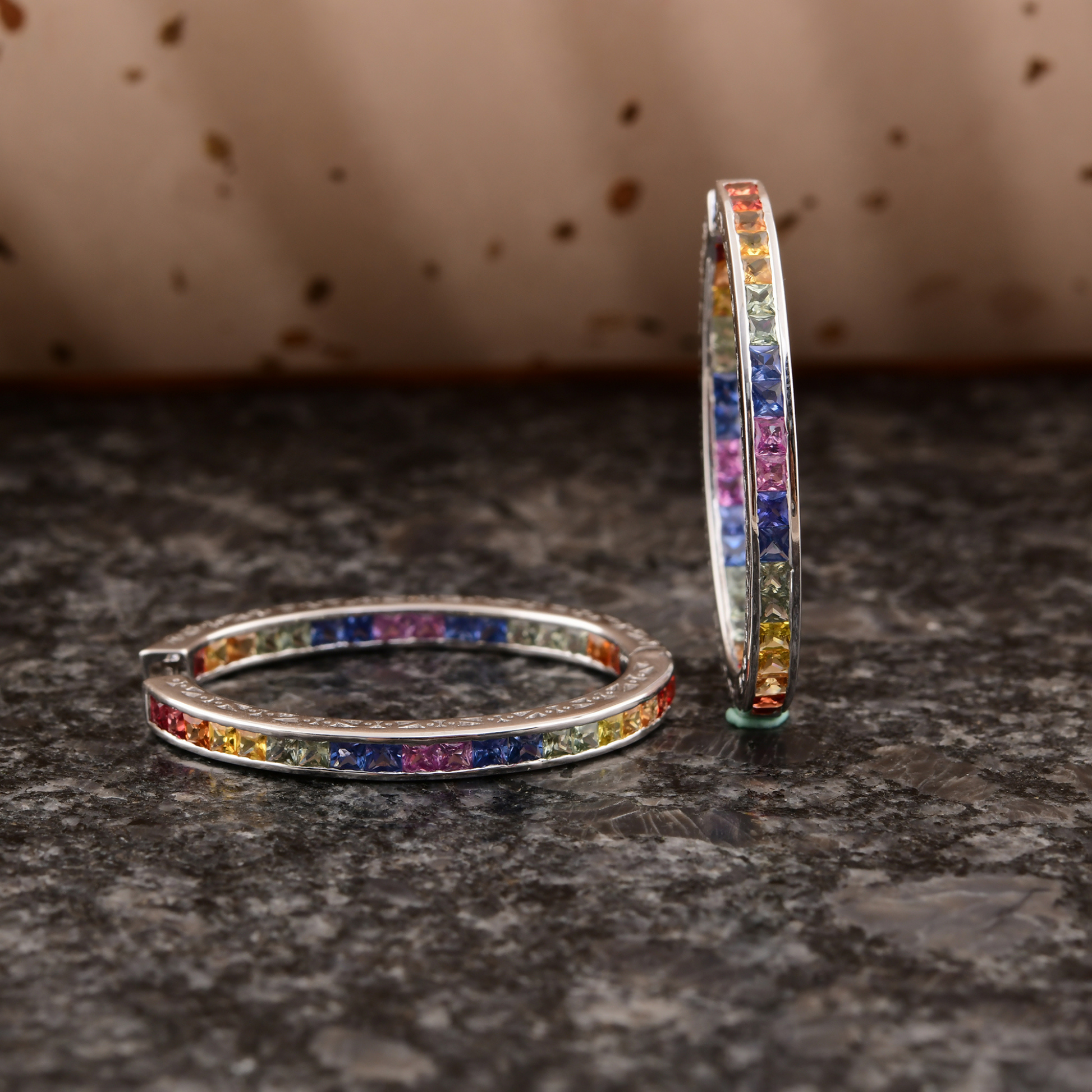 4.43 Carat Natural Multi Sapphire Gold Engagement Hoop Earrings