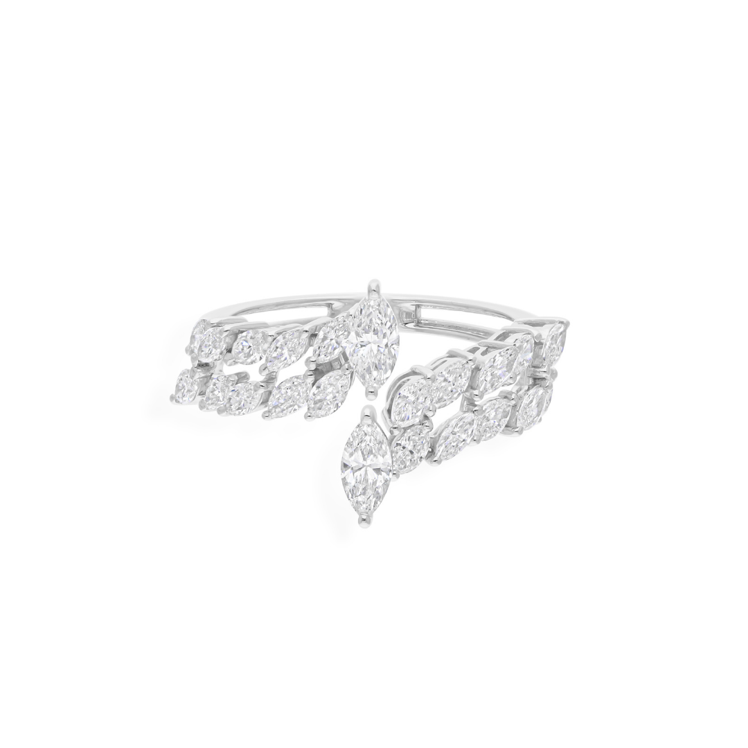 Natural 1.32 Carat H/SI Double Band Marquise Cut Diamond Wedding Band Ring