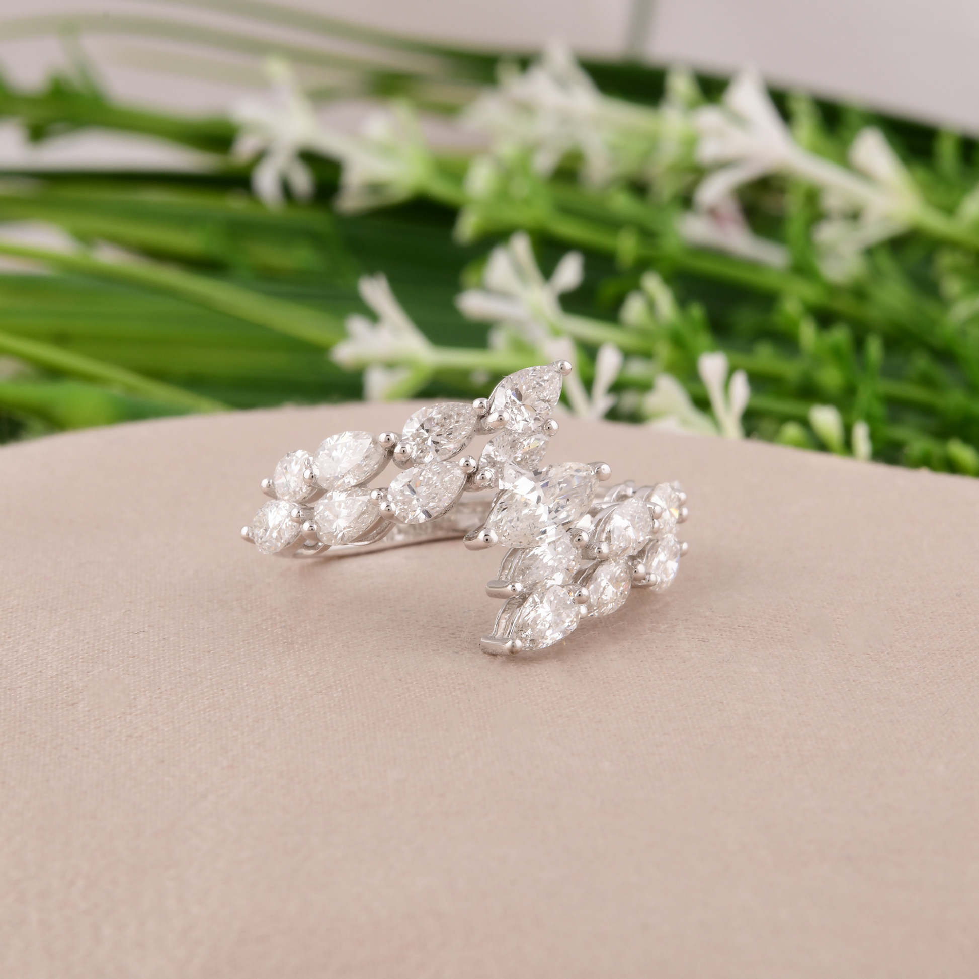 2.49 Carat SI/H Real Marquise Pear Cut Diamond Wrap Ring Fine Gold Jewelry