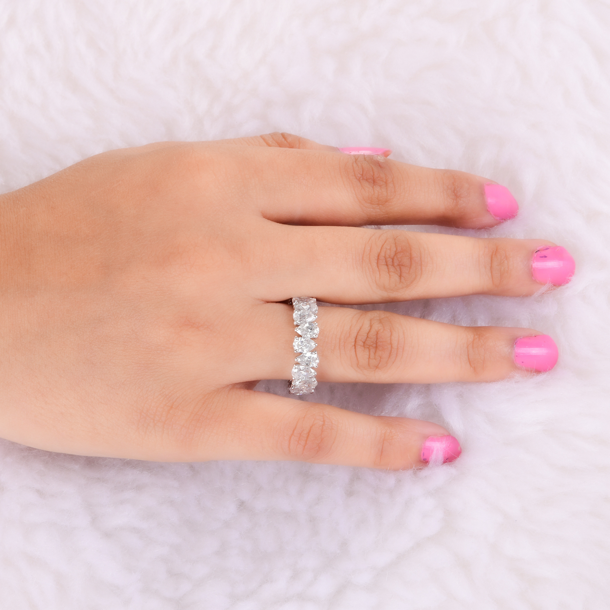 6.22 Carat Pear Cut Diamond Stackable Eternity Engagement Band Gold Ring