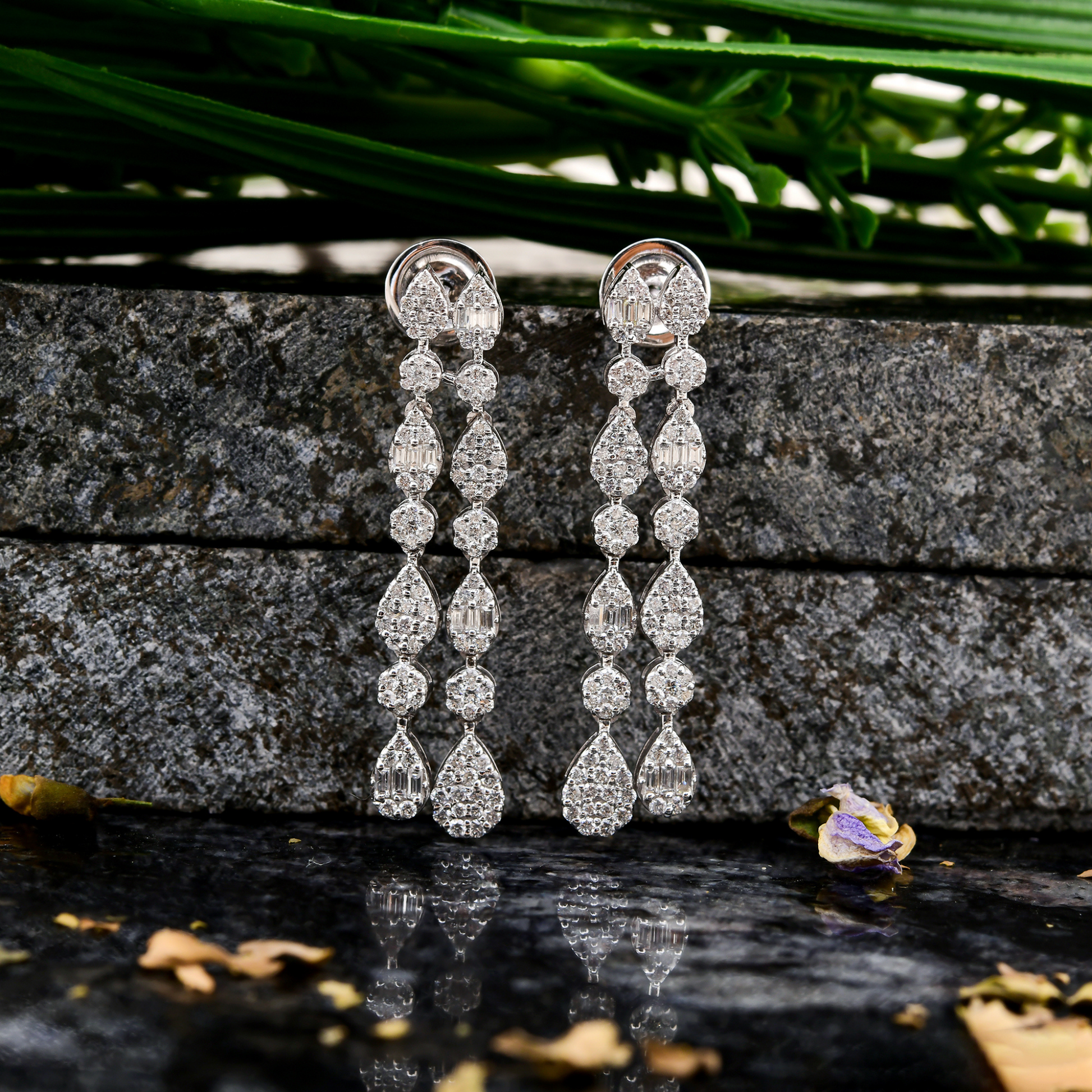 1.45 Carat Certified Pave Natural Diamond Drop Gold Wedding Earrings