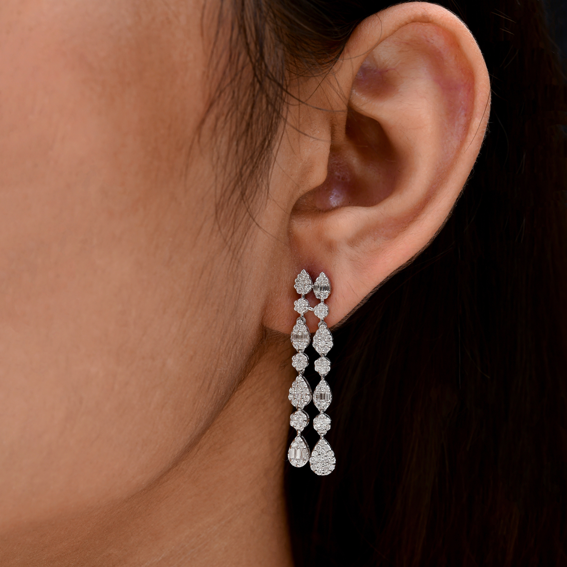 1.45 Carat Certified Pave Natural Diamond Drop Gold Wedding Earrings