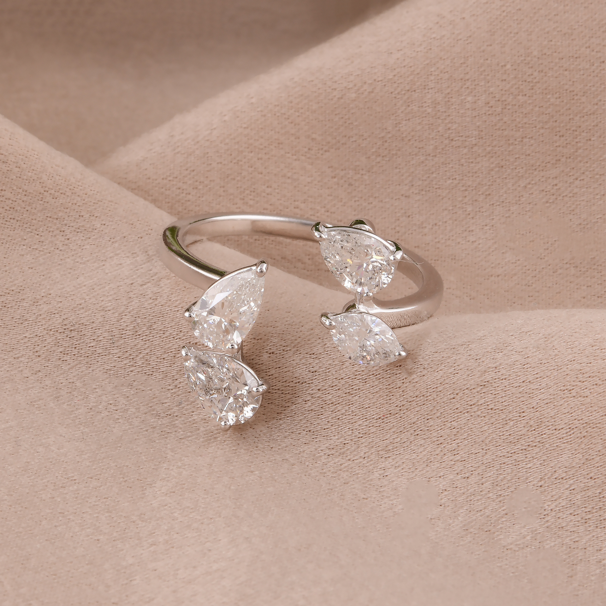 Genuine 1.46 Carat Pear Marquise Shaped Diamond Gold Cuff Open Ring