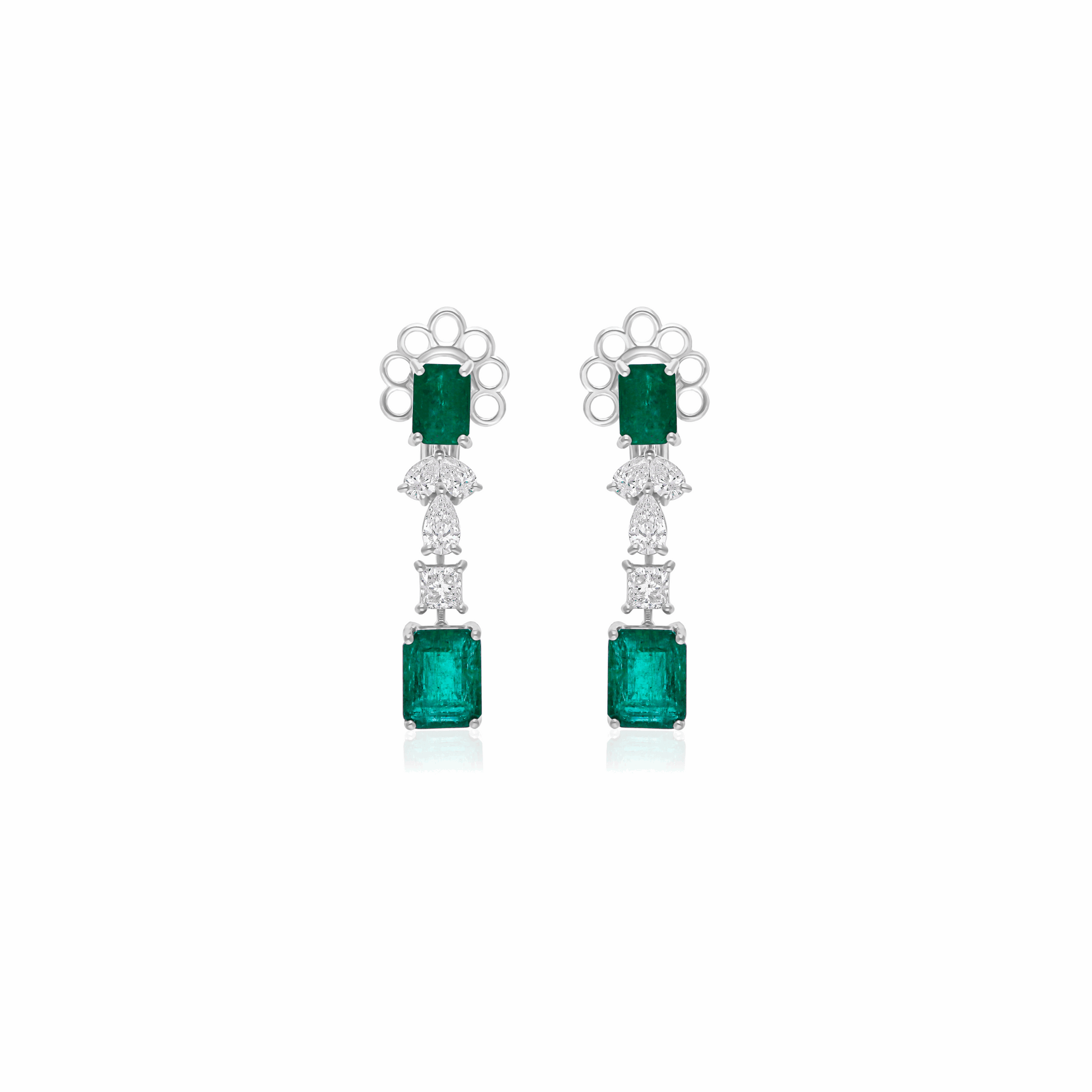 8.71 Tcw Zambian Emerald Gemstone SI/H Diamond Dangle Drop Earrings 18K Gold