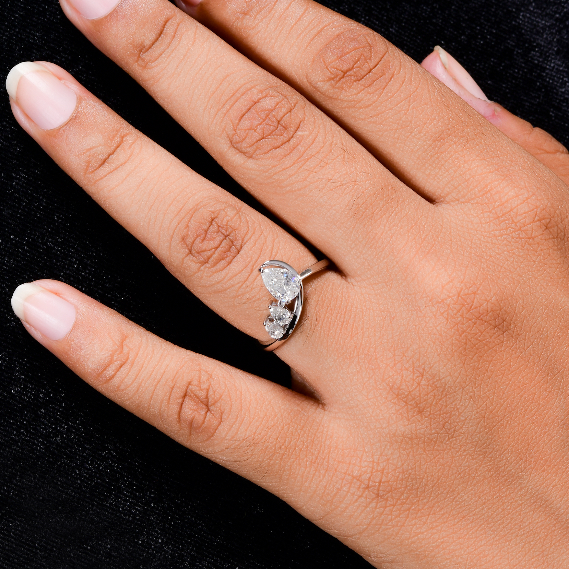 Dainty Unique 3 Stone Pear Cut Natural Diamond Gold Anniversary Ring