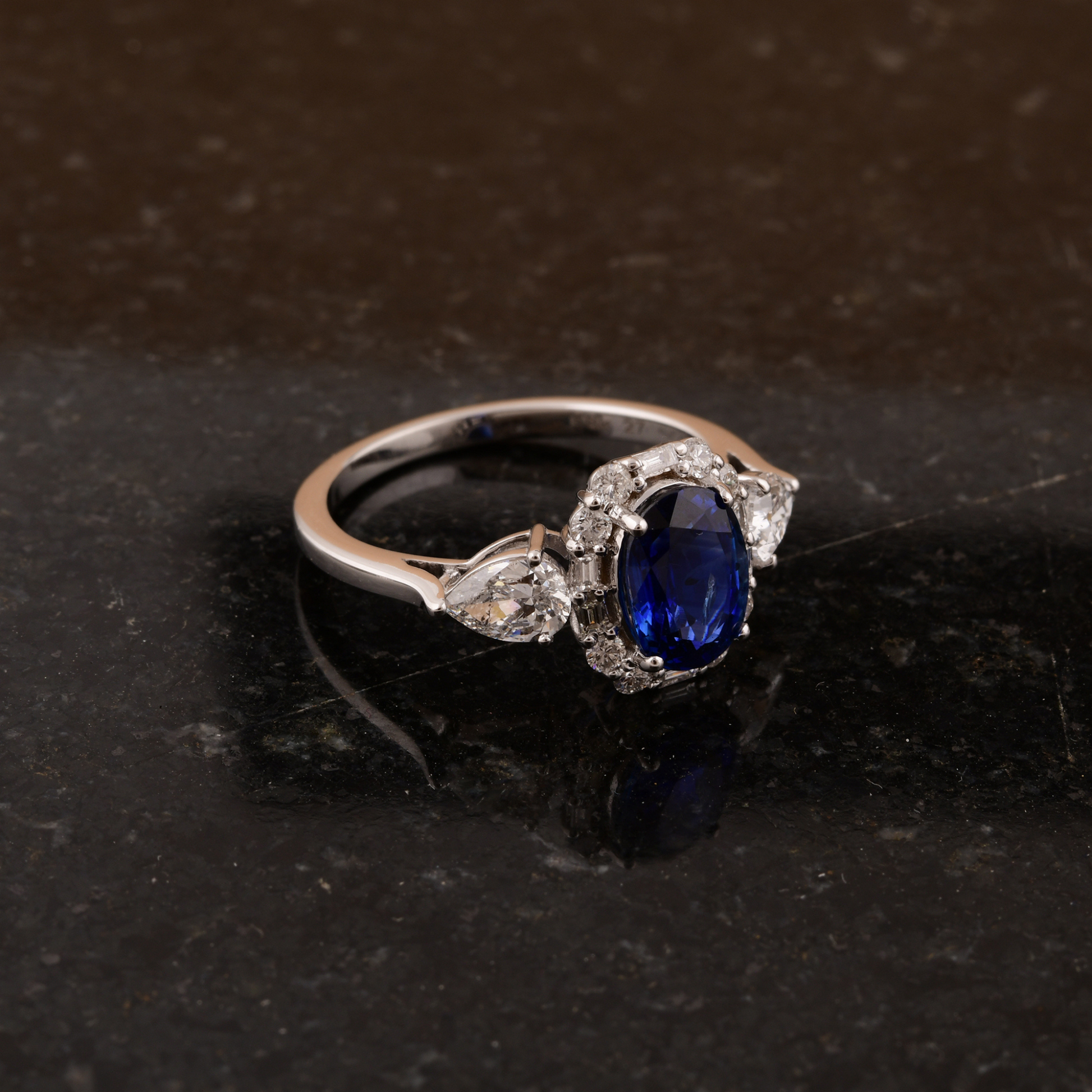 2.71Tcw Oval Cut Blue Sapphire & Natural Diamond Engagement Gold Ring