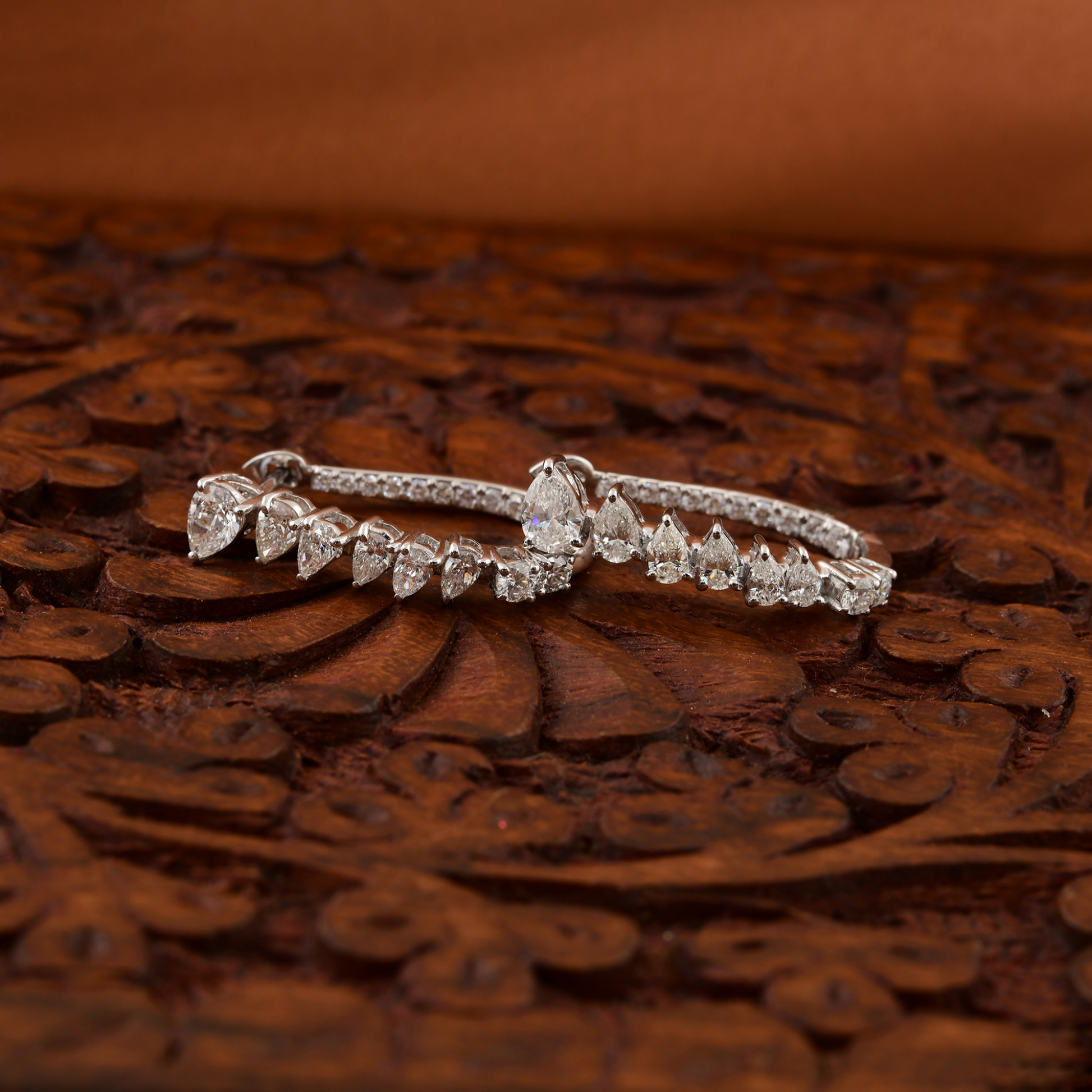 1.90 Carat H Color SI Clarity Pear Round Diamond Hoop Earrings