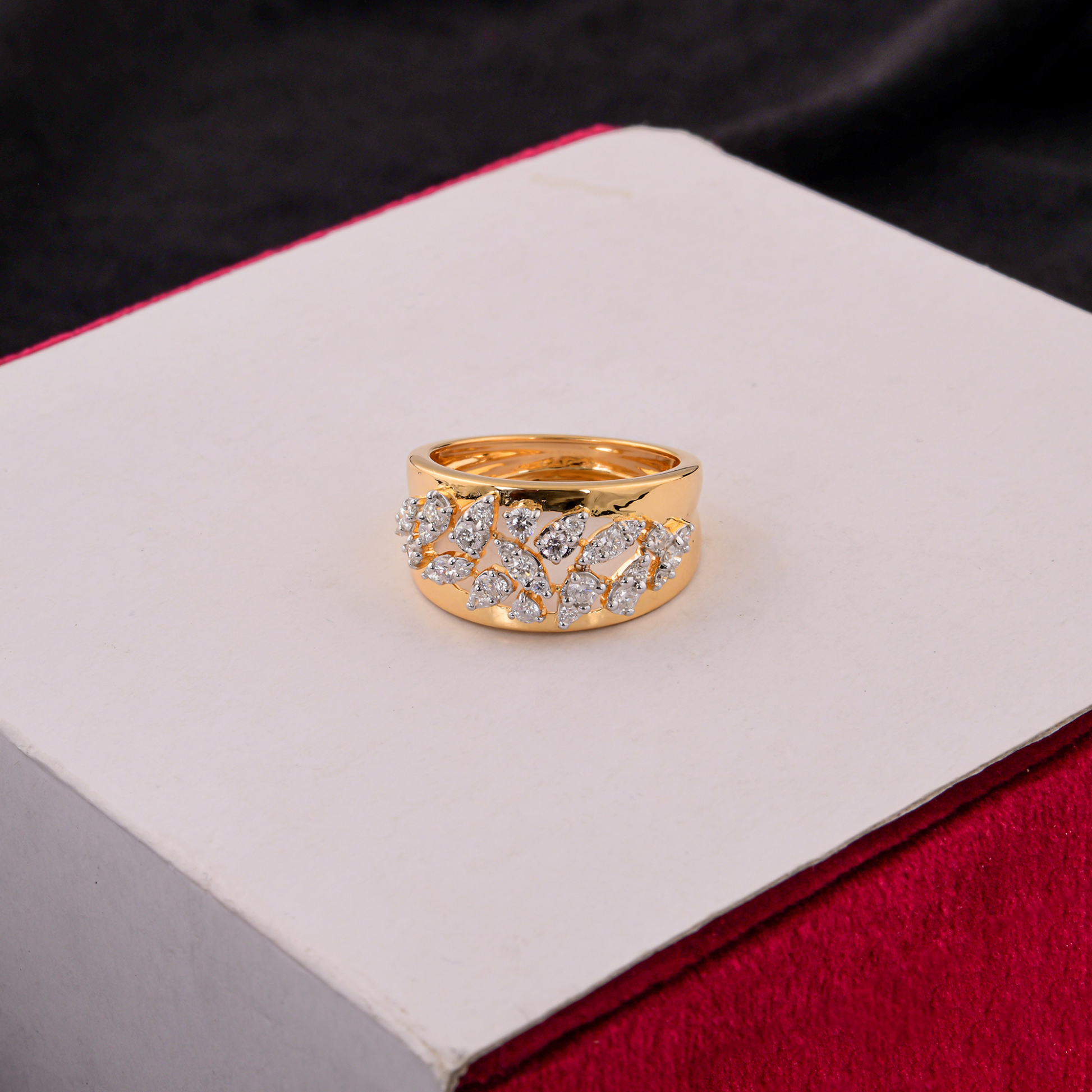 Round Cut Natural Diamond Wide Band Anniversary Fine Gold Ring