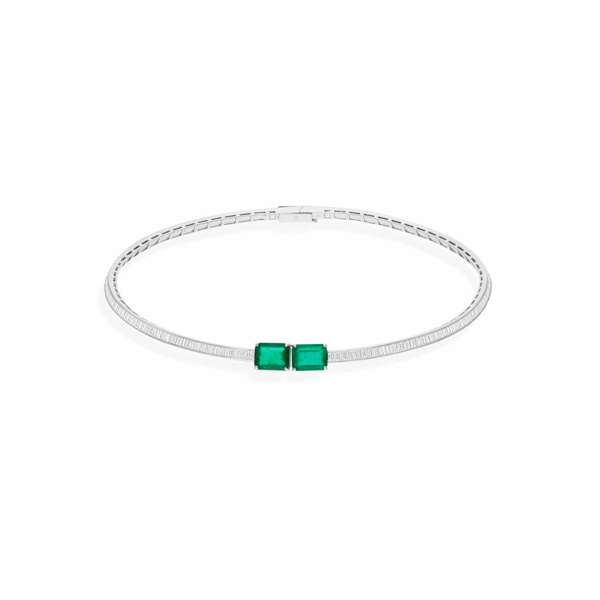 9.05 Tcw Natural SI/H Diamond Zambian Emerald Choker Necklace 18k Gold