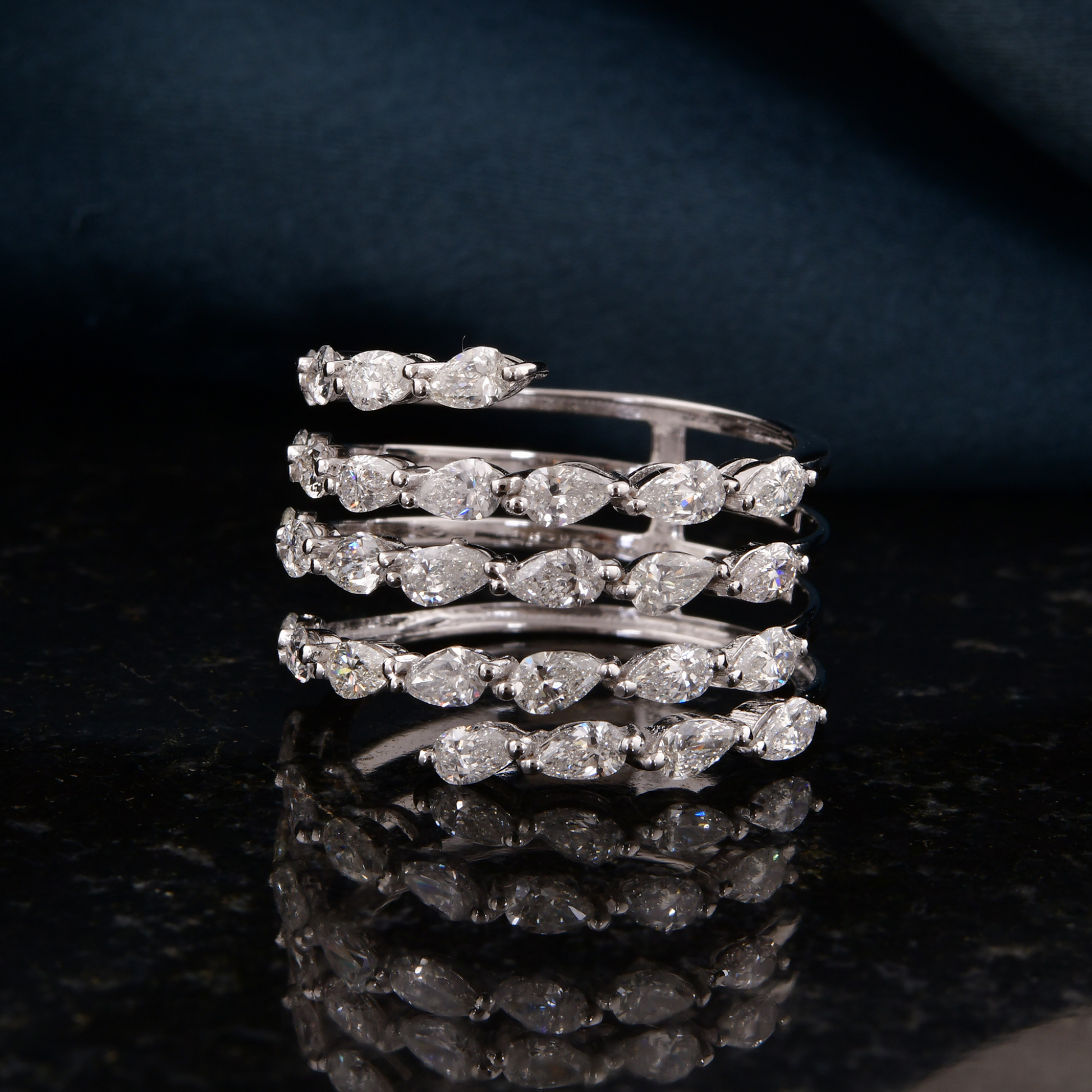 Cascade Spiral Pear Cut SI Clarity HI Color Diamond Wraparound Band Engagement Ring