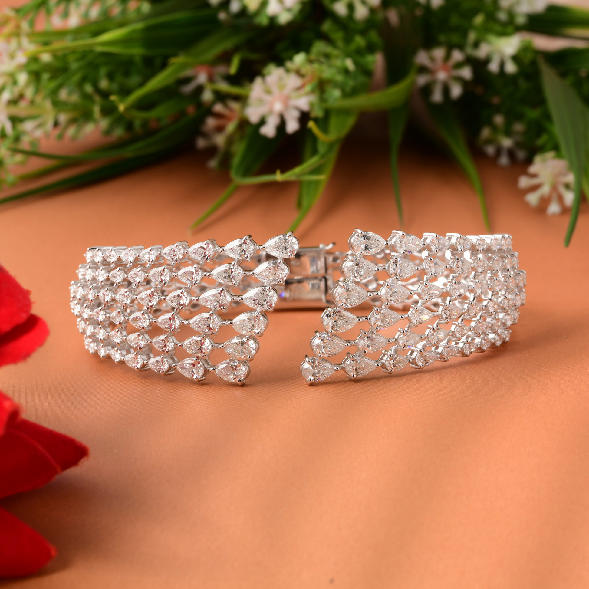 Statement Fine Gold Pear Cut 8.25 Carat Natural Diamond Wide Cuff Bracelet