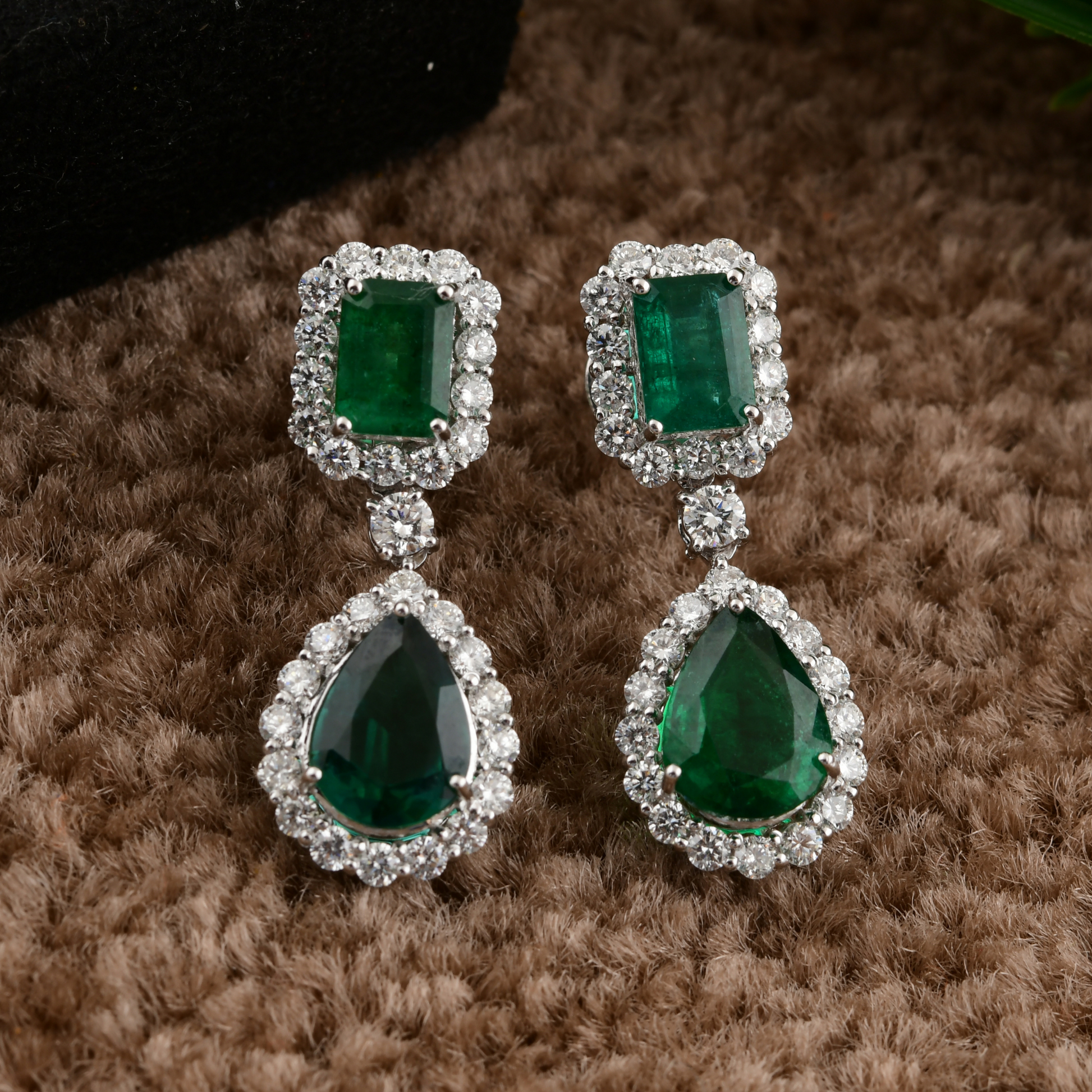 Handcrafted Gold Zambian Emerald & Diamond Dangle Earrings 8.18 Tcw
