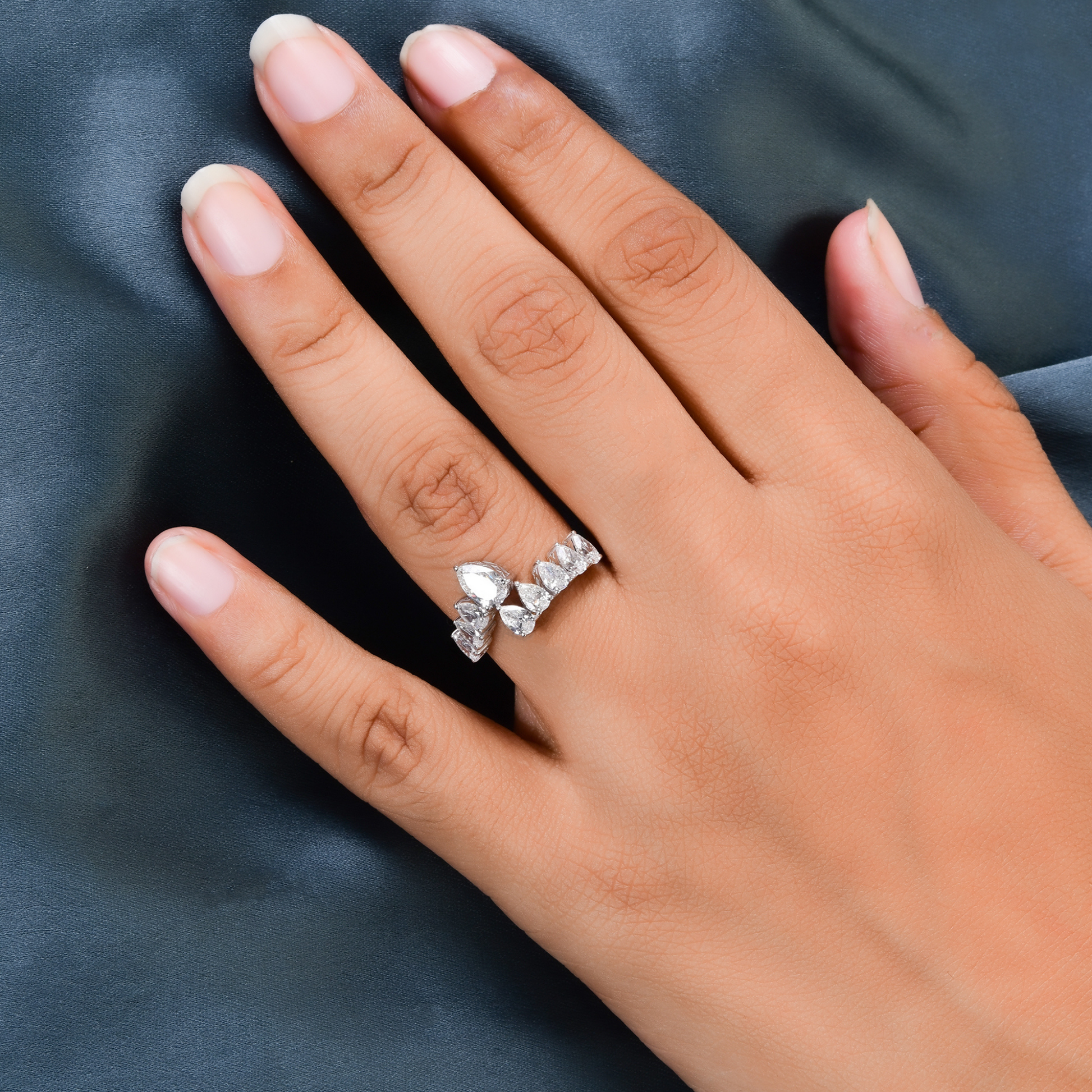 Sparkling Pear Cut Natural Gold Diamond Wrap Promise Ring