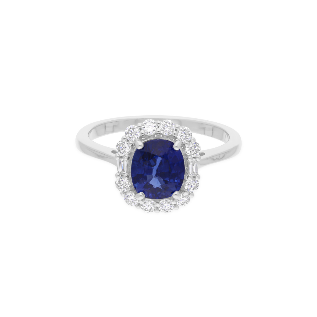 2.00Ct. Fine Gold Oval Cut Blue Sapphire Natural Halo Diamond Engagement Ring