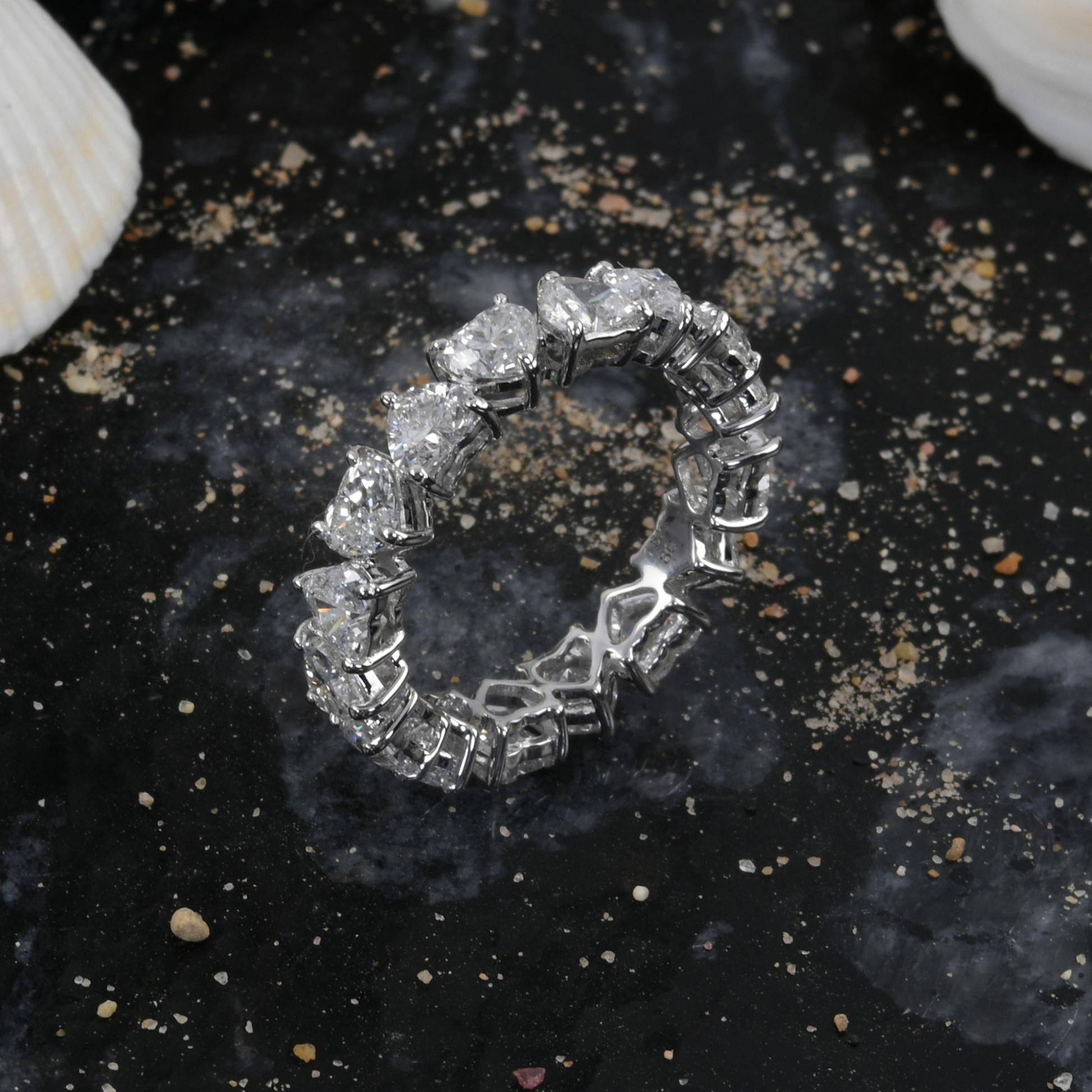 3.91 Carat Natural HI Color SI Clarity Heart Diamond Eternity Band Ring in Fine Gold