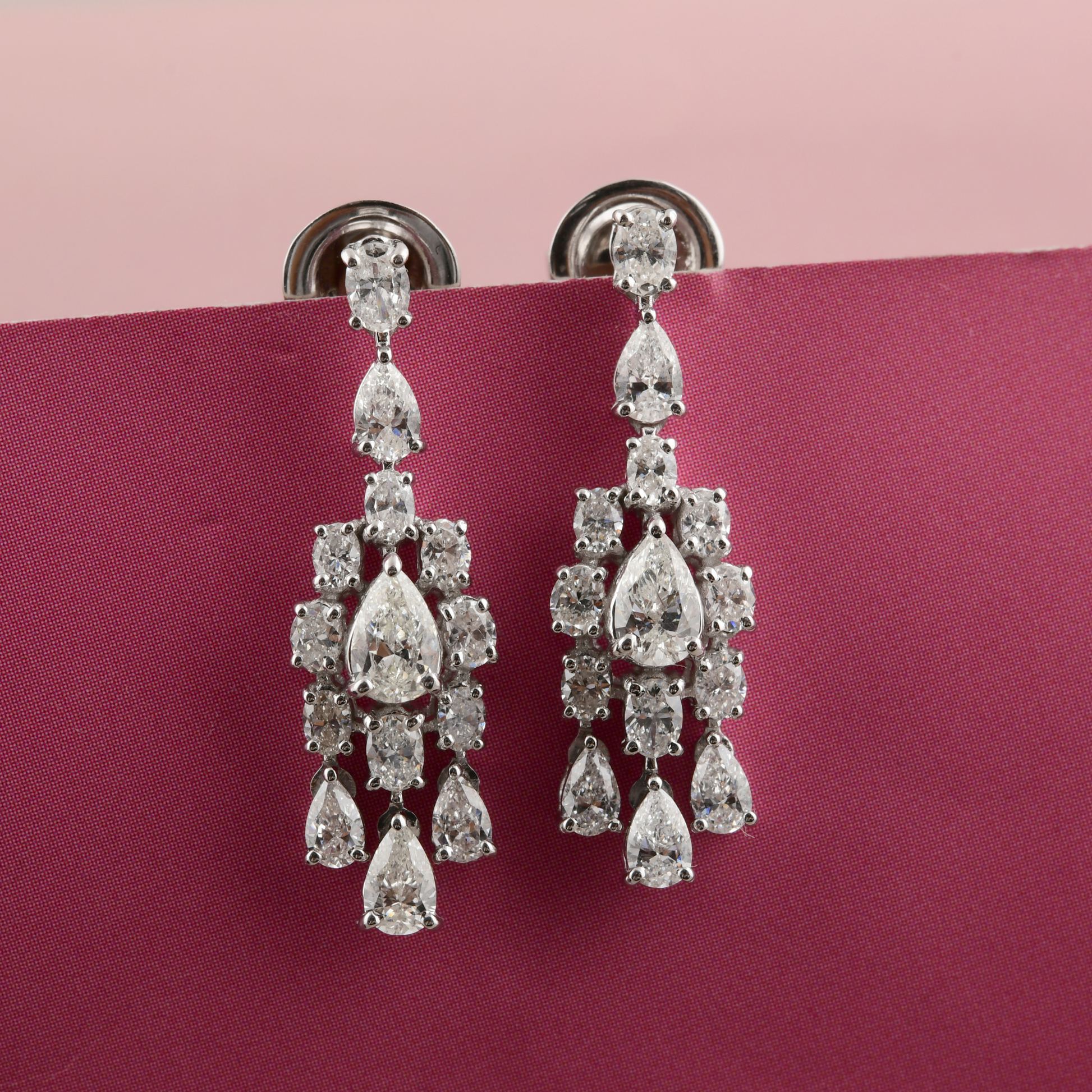 2.13 Carat Diamond Tear Drop Cluster Earrings in Fine Gold Jewelry