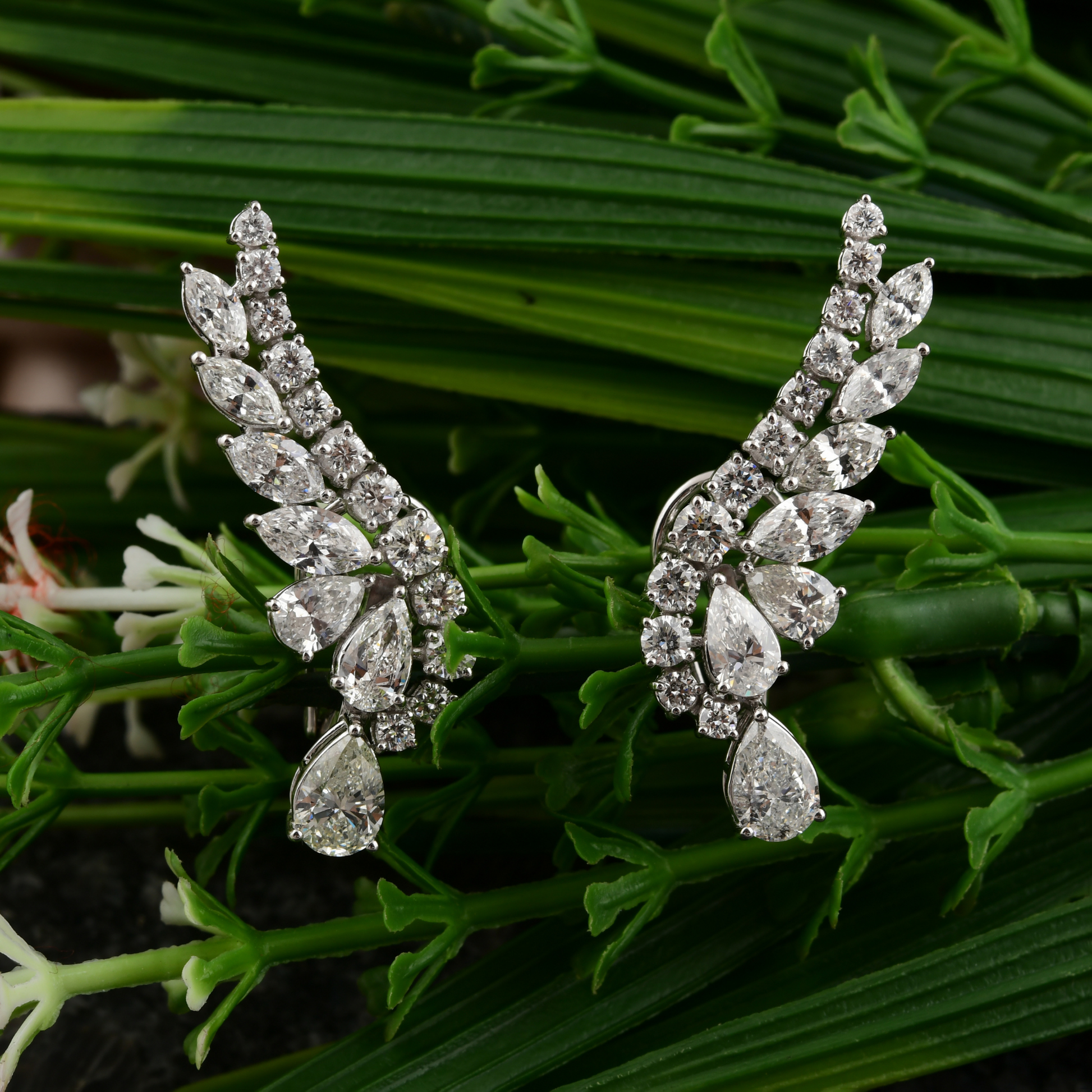 Handmade Fine Gold 4.92 Carat Marquise & Round Diamond Wing Climber Earrings