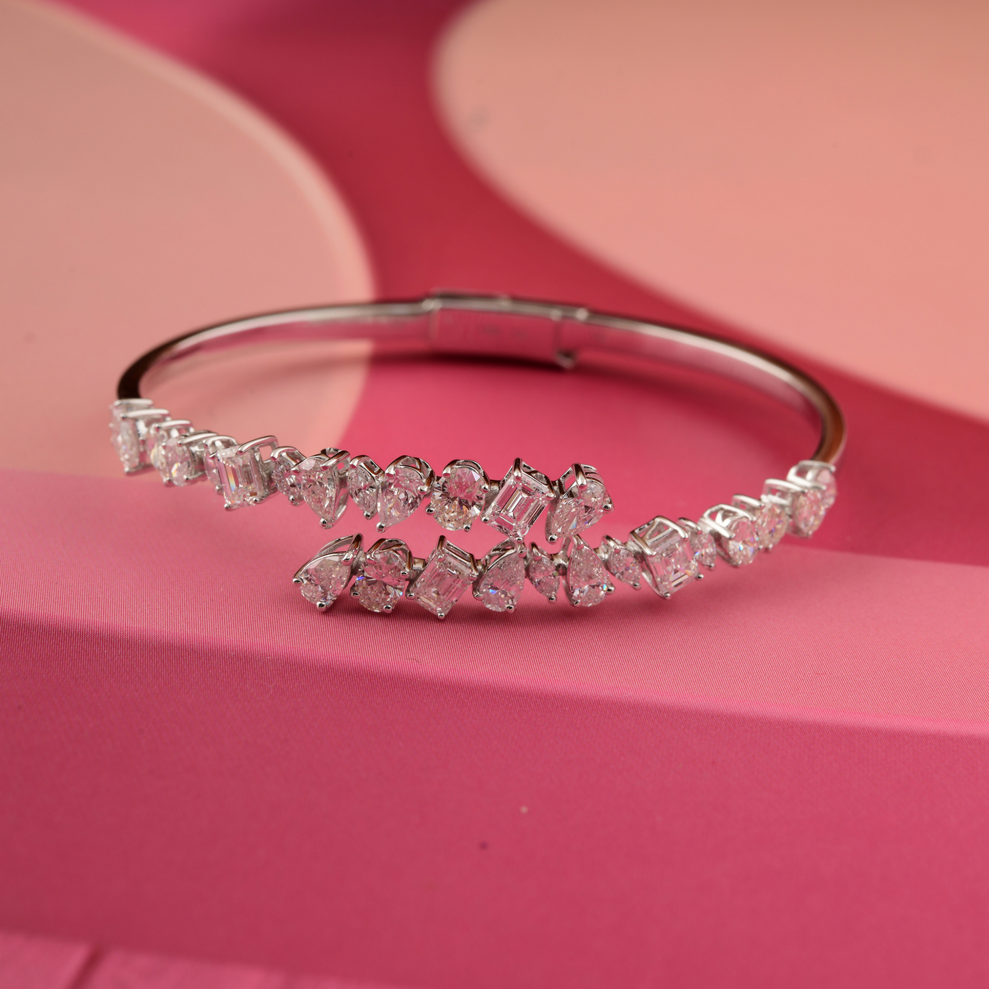 4.28 Carat Real SI/HI Multi Shape Diamond Bypass Cuff Bangle Bracelet