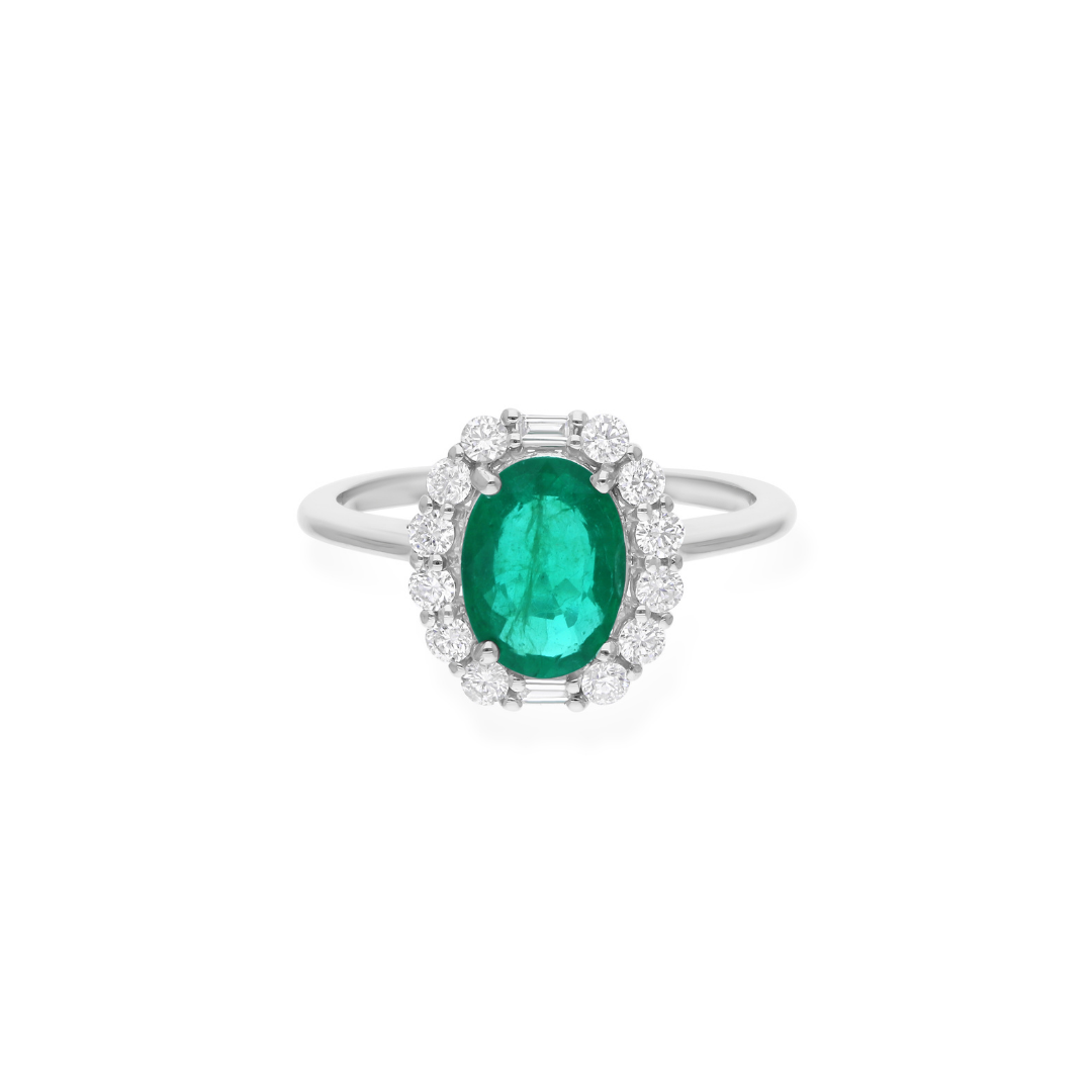 1.62Ct. Zambian Emerald SI Clarity HI Color Diamond Halo Anniversary Gold Ring