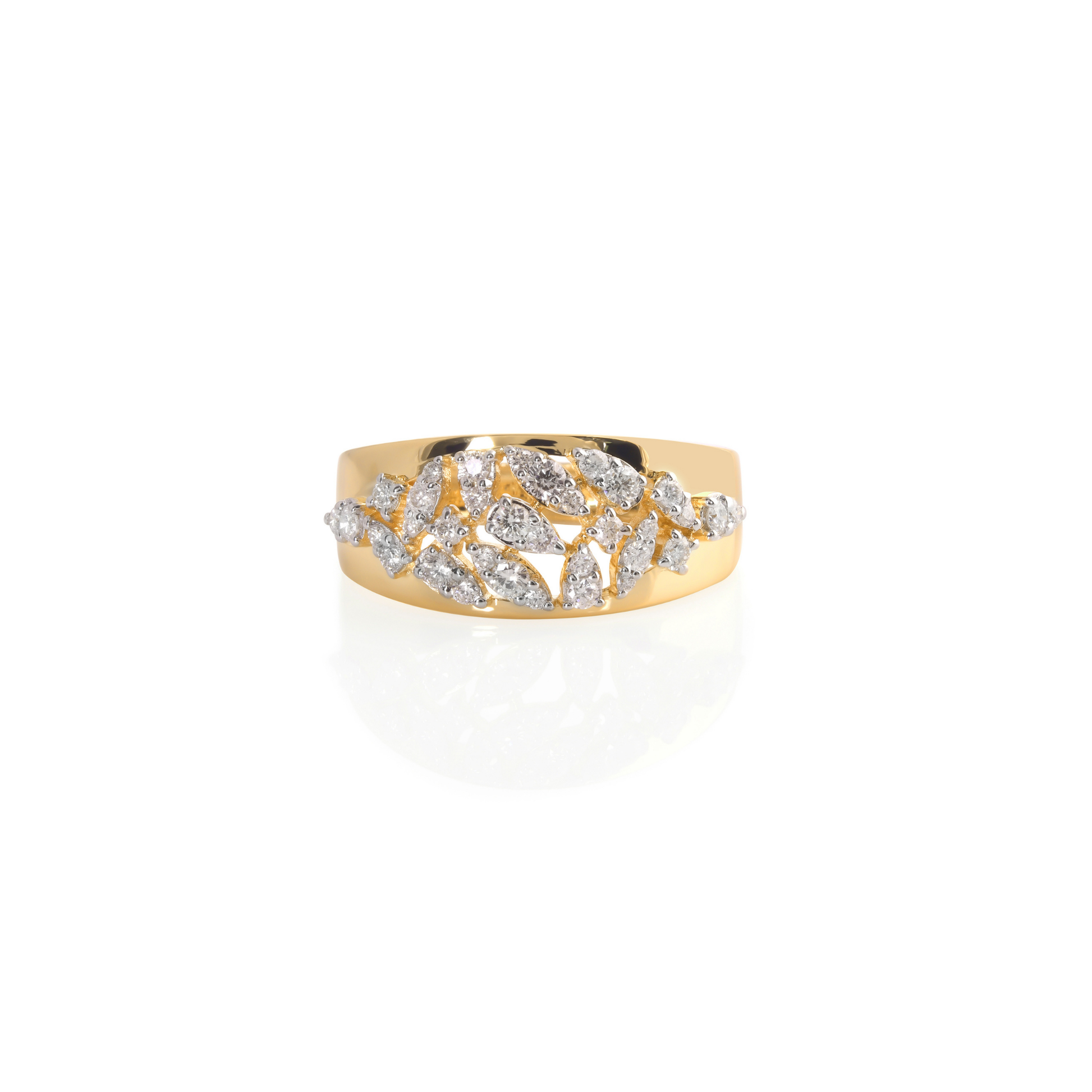 Natural SI Clarity HI Color Round Pave Diamond Cluster Dome Gold Ring