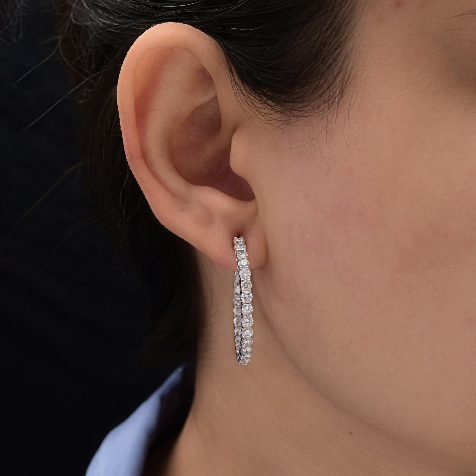 Certified Fine Gold Prong Set Round Diamond Hoop Earrings