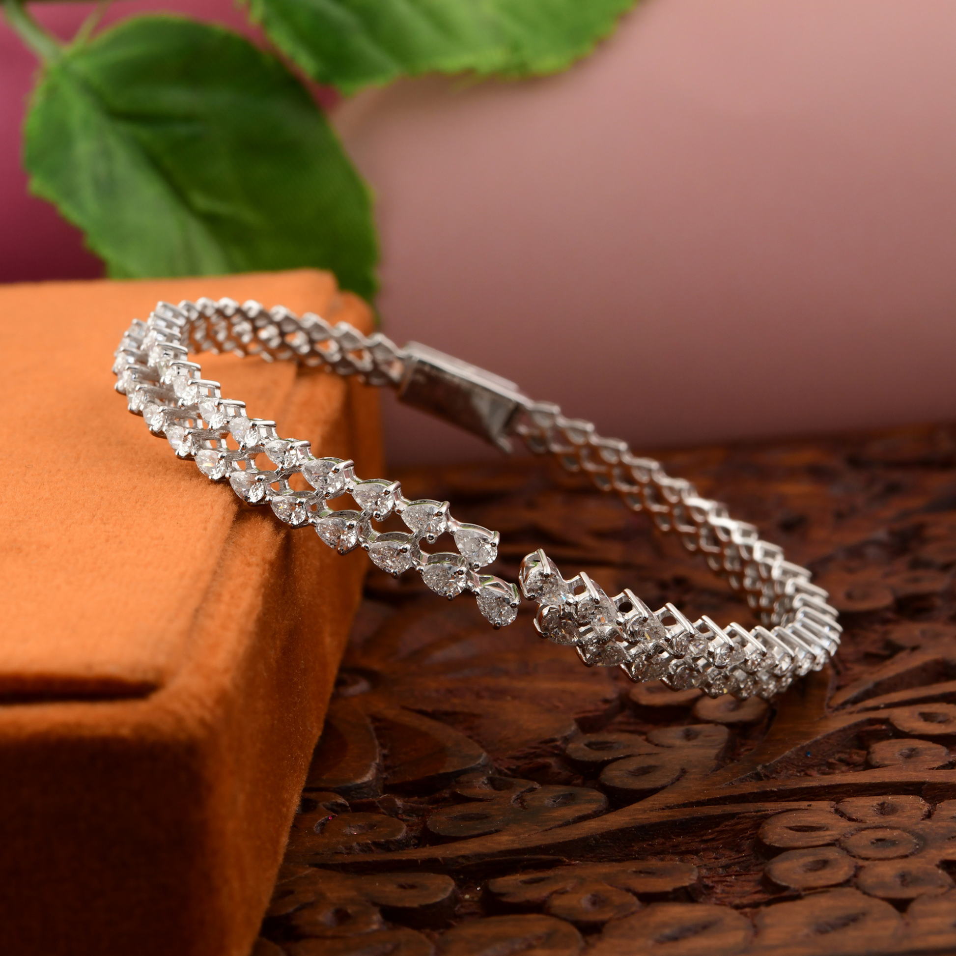 3.28 Carat Natural SI Clarity HI Color Pear Diamond Cuff Bangle Solid Gold Bracelet