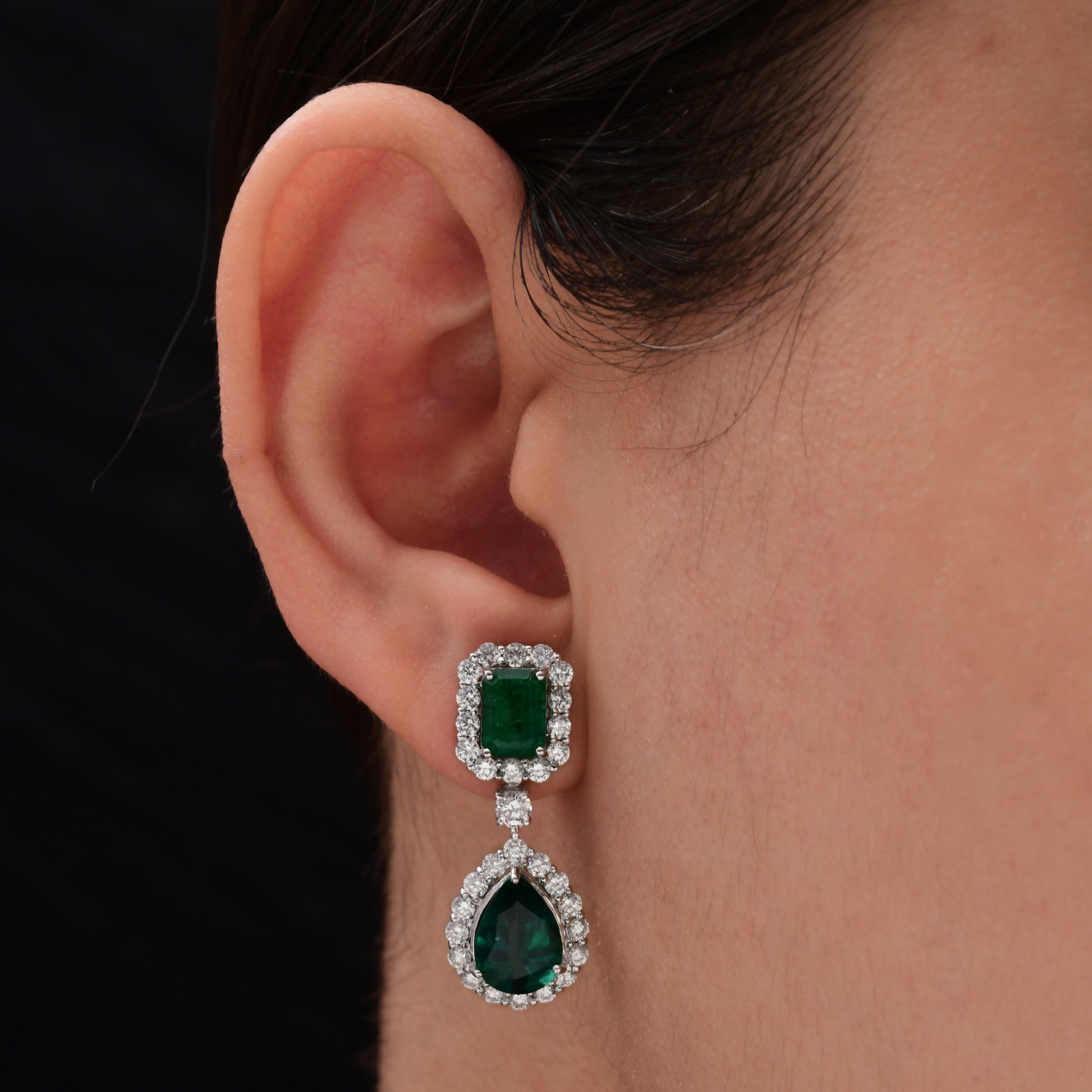 Handcrafted Gold Zambian Emerald & Diamond Dangle Earrings 8.18 Tcw