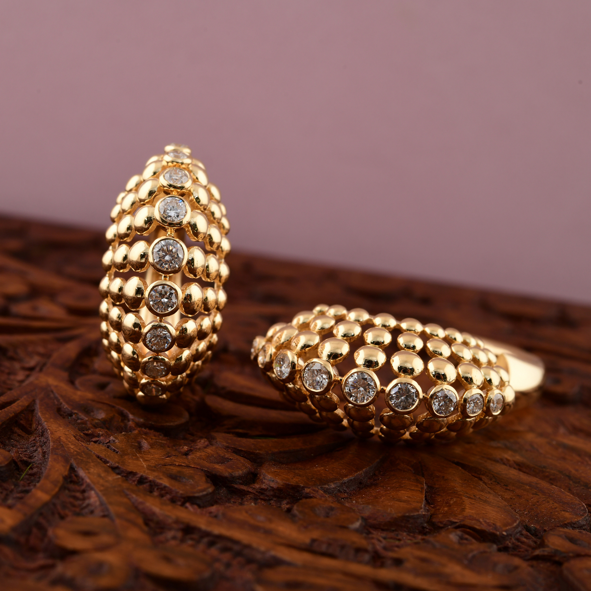 1.21 Carat Round Cut Diamonds Dome Hoop Huggies Earrings