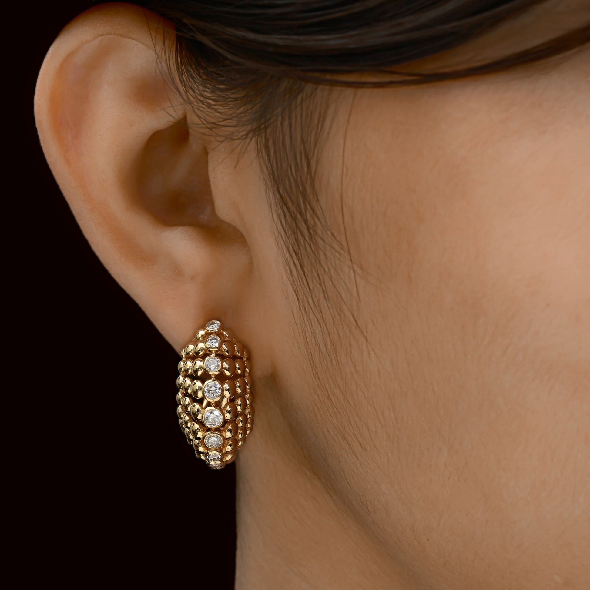 1.21 Carat Round Cut Diamonds Dome Hoop Huggies Earrings