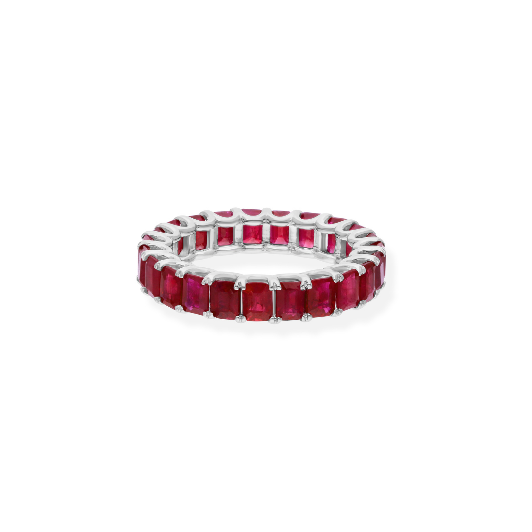 Fine Gold 5.55 Carat Octagon Cut Pink Ruby Wedding Eternity Band Ring