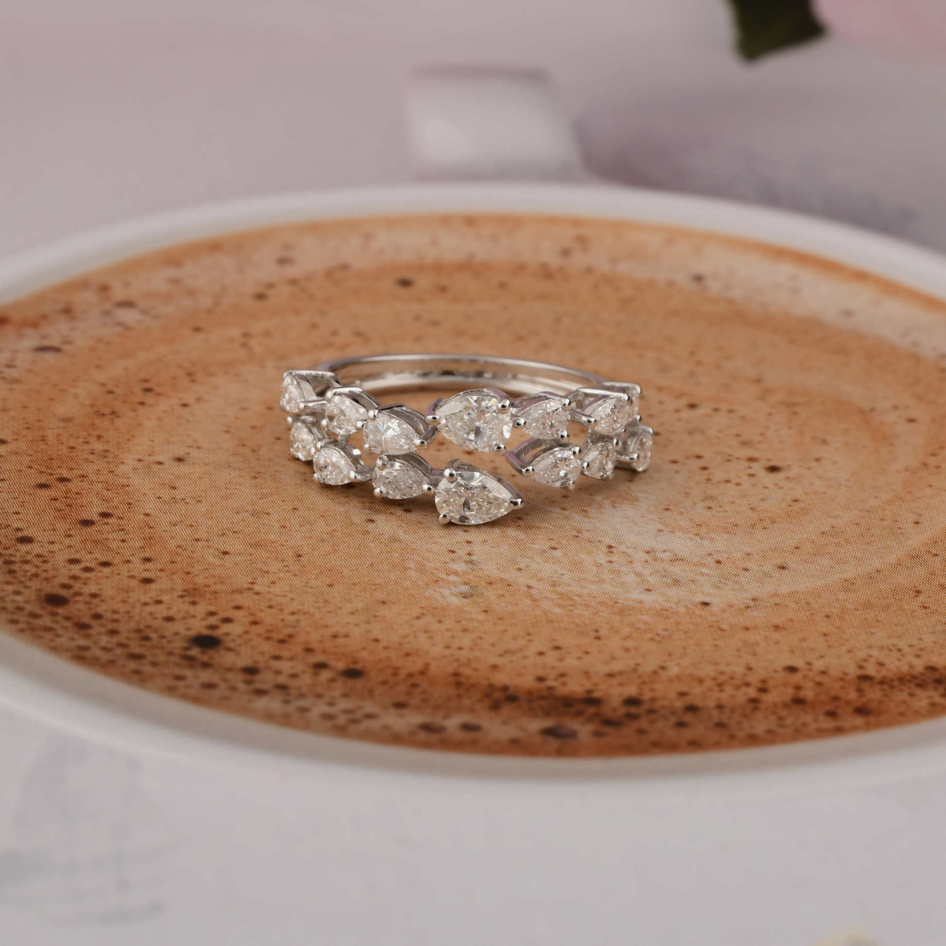 1.23 Carat Natural SI Clarity HI Color Pear Diamond Cuff Promise Ring