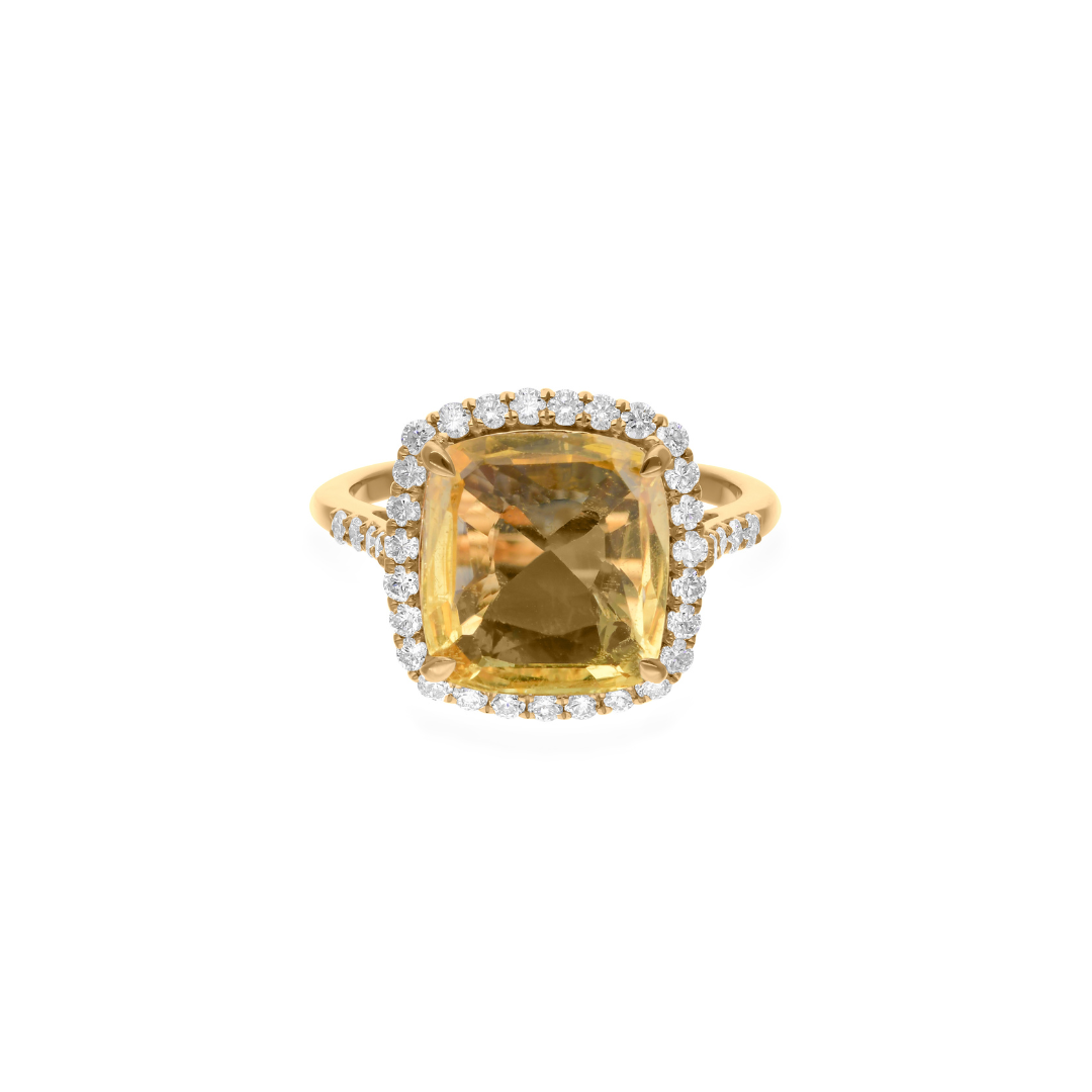 Handmade Fine Gold Natural SI/H Diamond Yellow Sapphire Engagement Halo Ring