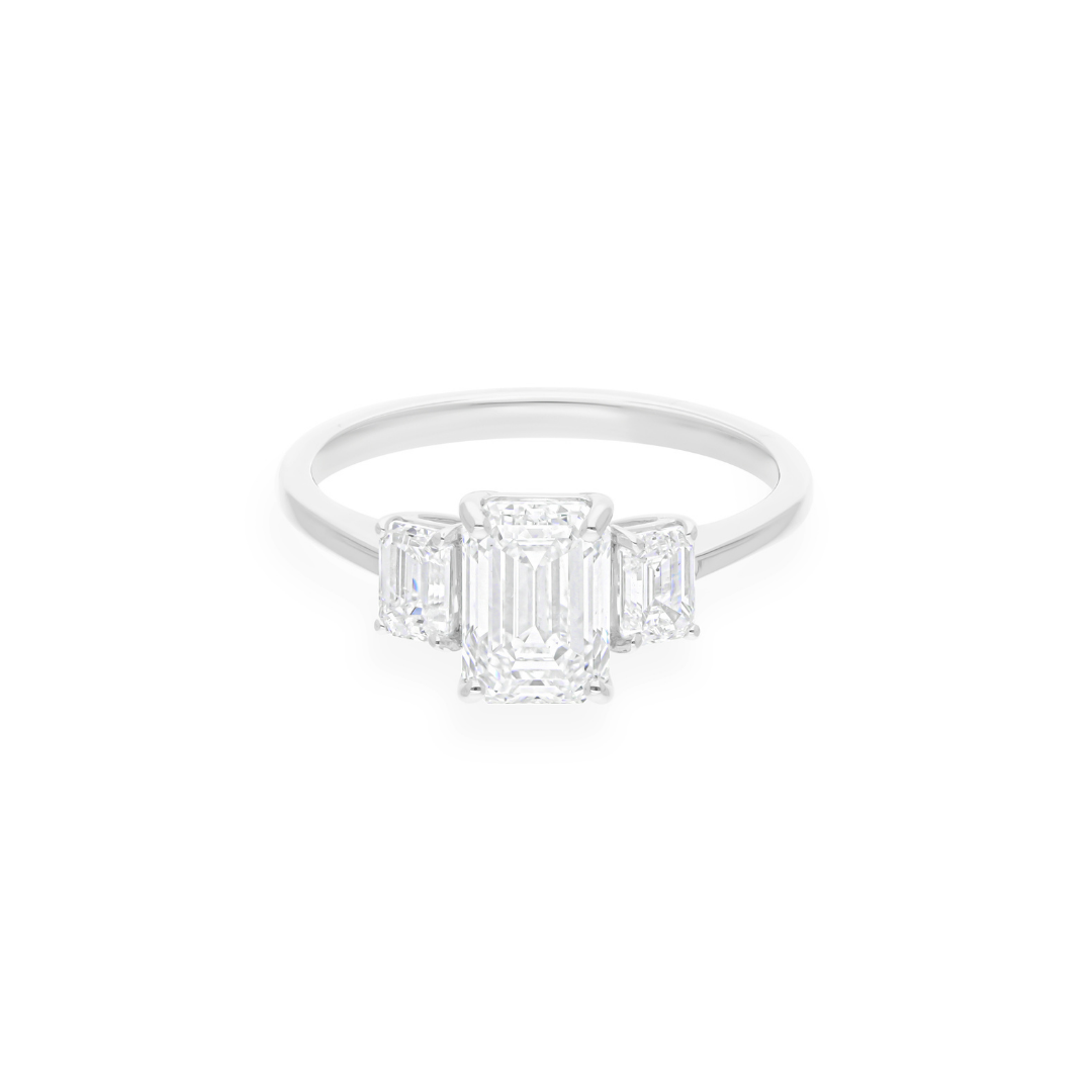 Three Stone 2.11 Carat Natural SI Clarity HI Color Diamond Band Ring in Fine Gold