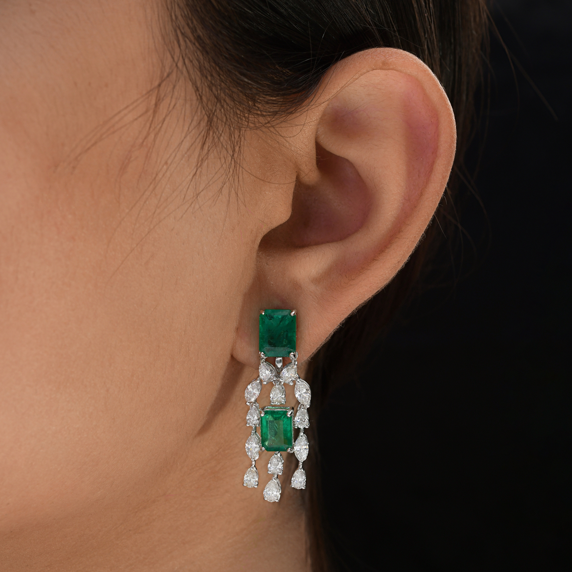 8.12 Carat Emerald Drop and 3.49 Carat Diamond Dangle Earrings for Wedding