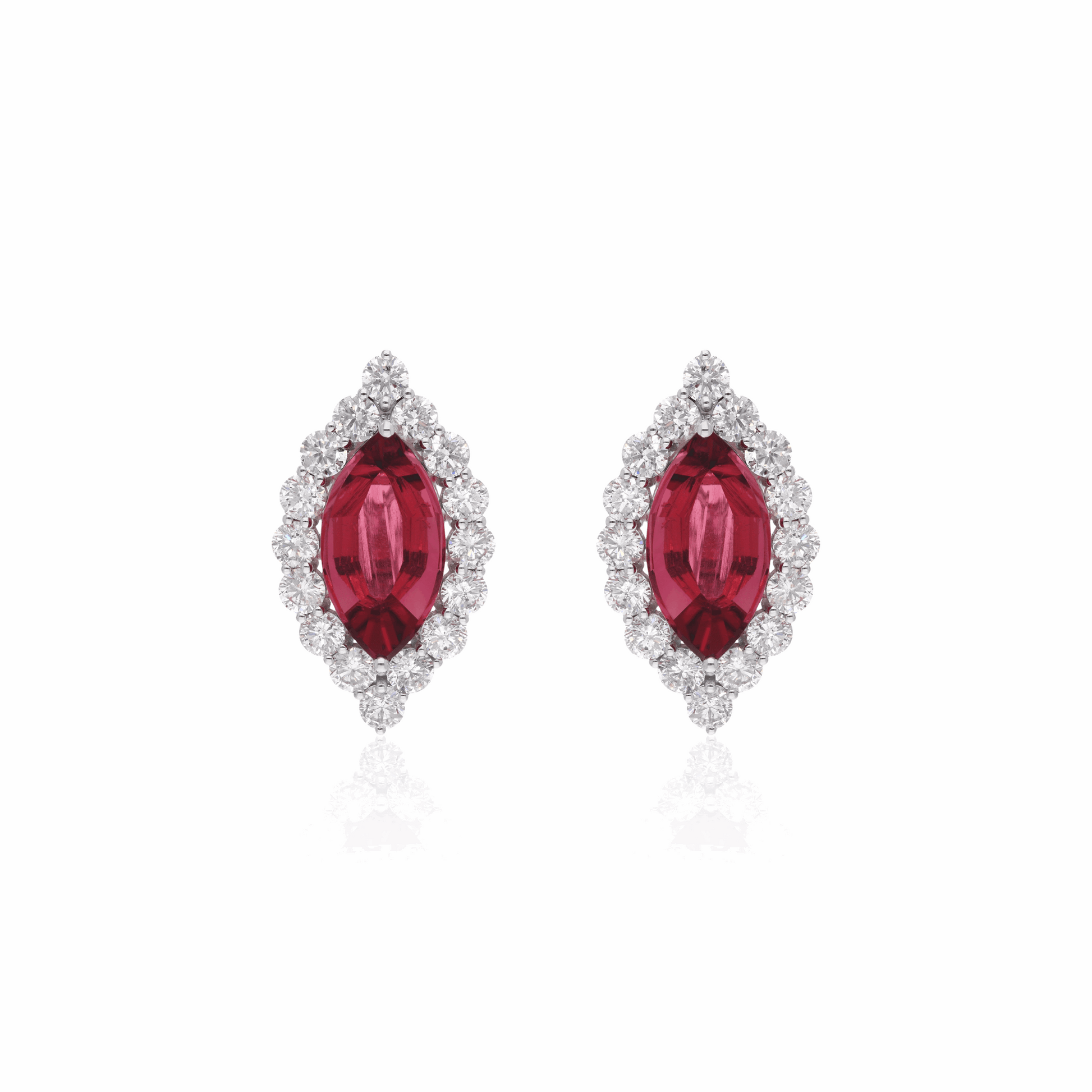 20.86 Ct. Tcw Natural Pink Tourmaline SI/H Diamond Marquise Stud Earrings 18K Solid Gold