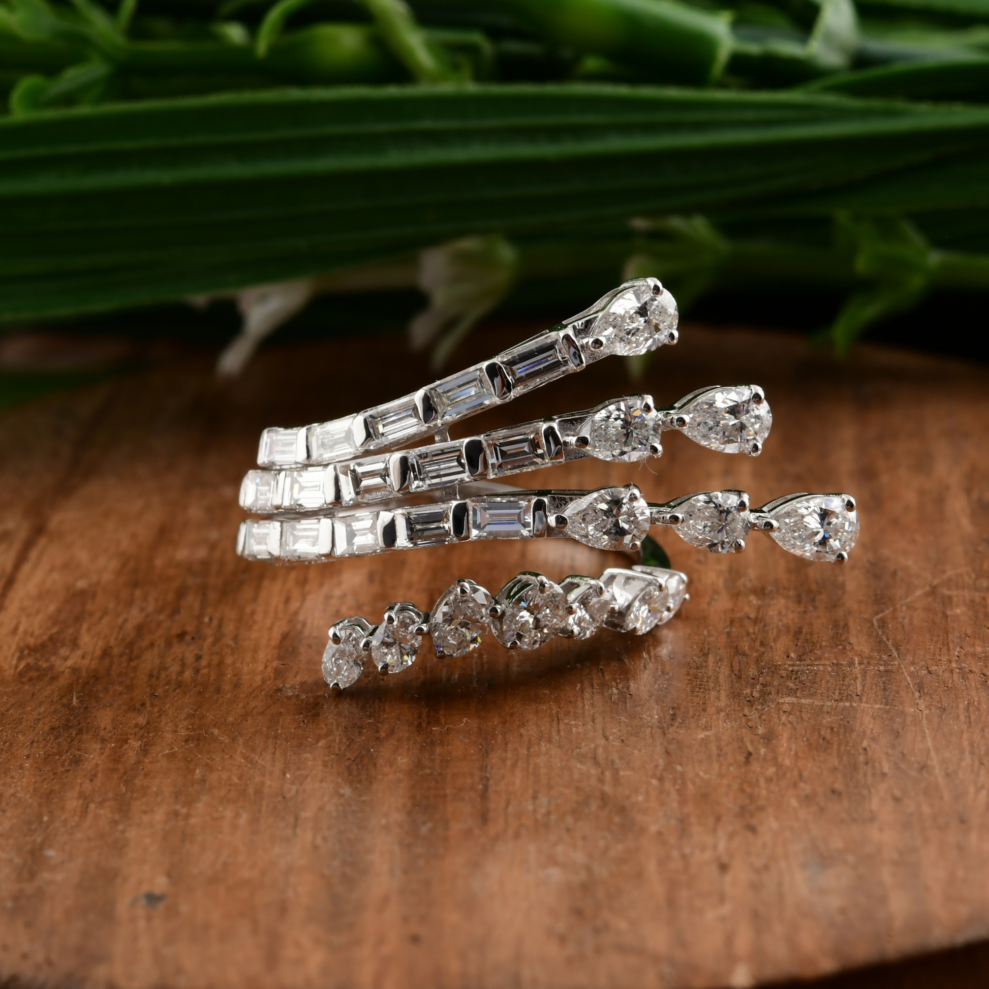 2.24 Carat SI/HI Multi Shape Natural Diamond Open Cuff Fine Gold Ring