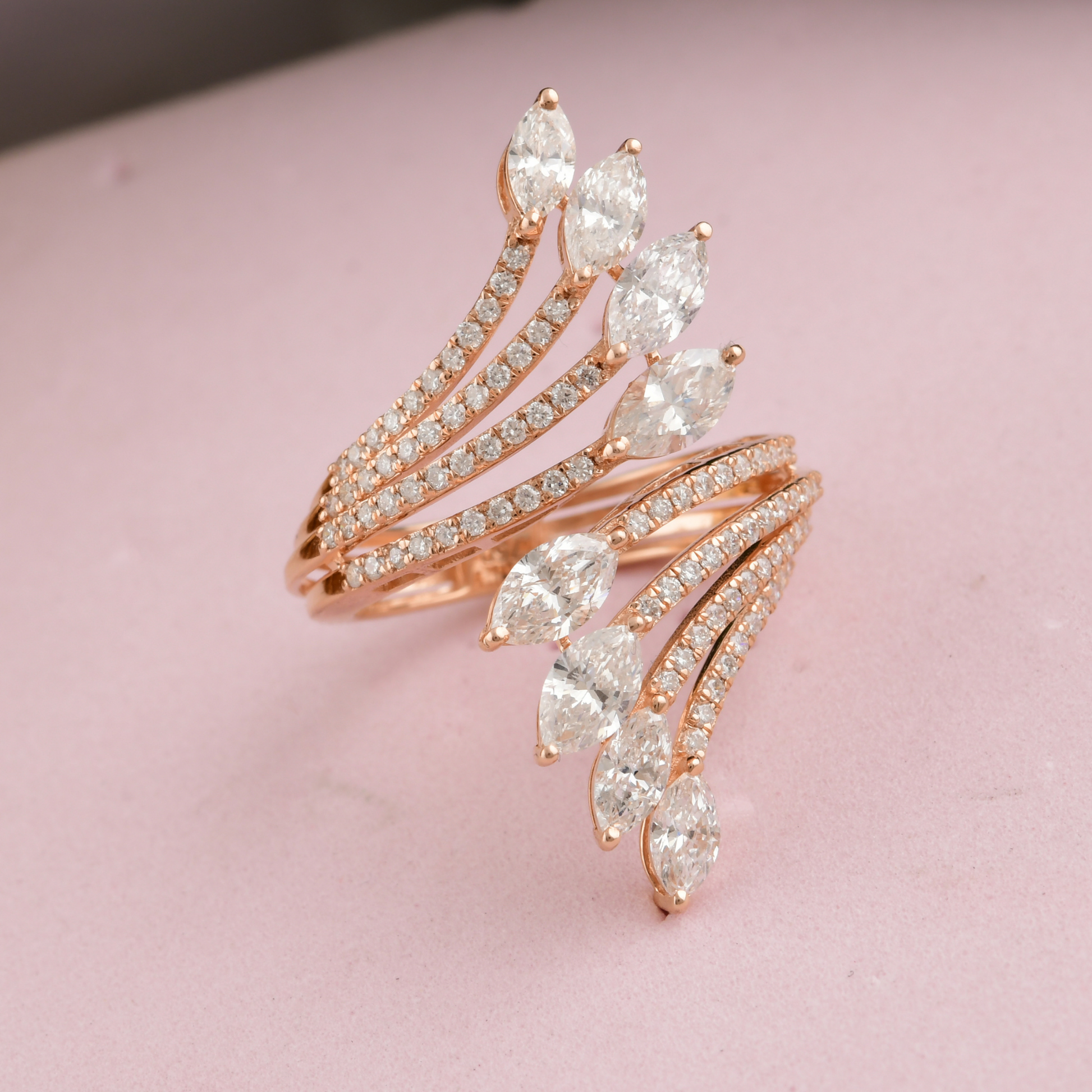 2.66 Carat SI/HI Marquise Round Cut Natural Diamond Gold Full Finger Ring