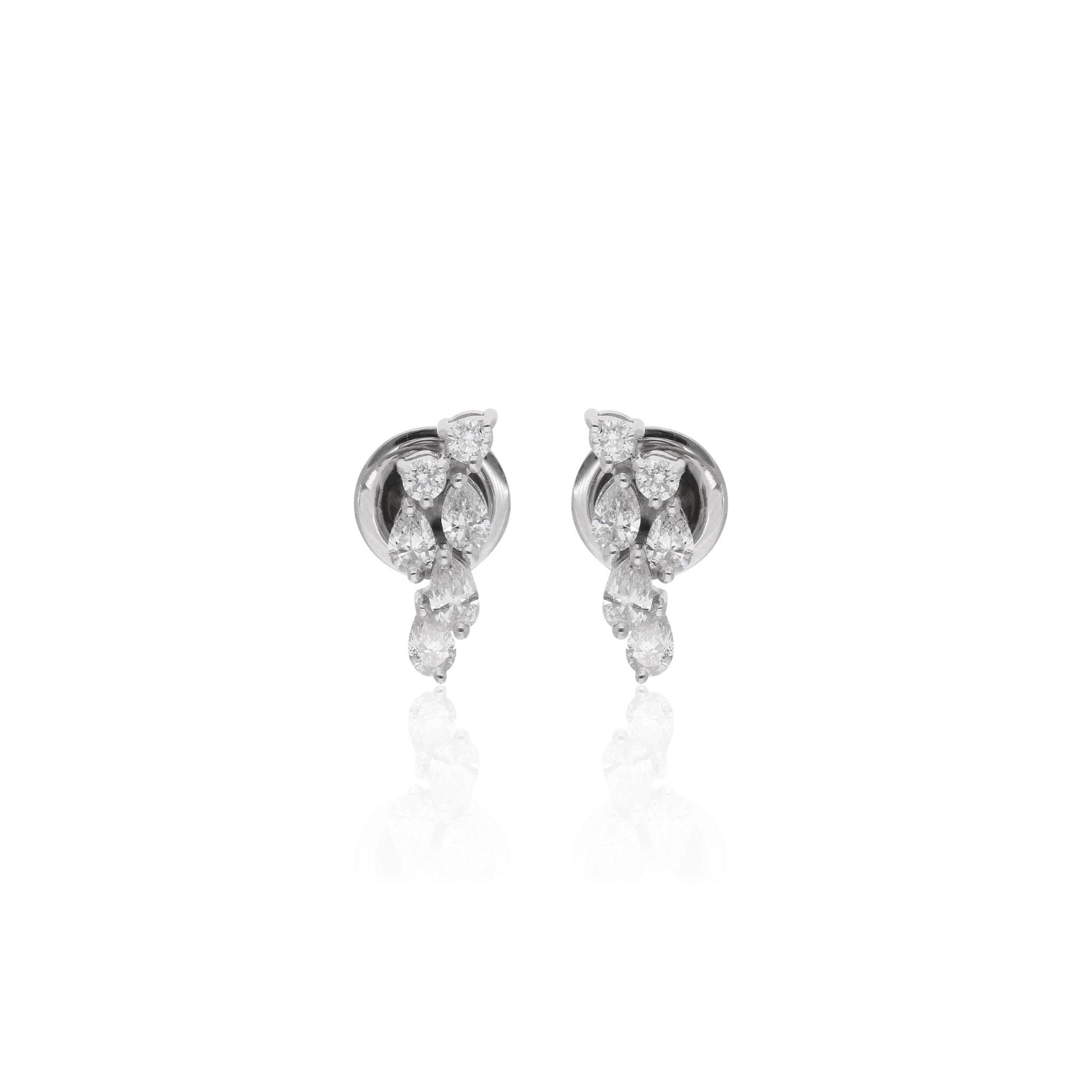 Genuine Mixed Cluster Natural Diamond Gold Finish Drop Stud Earrings