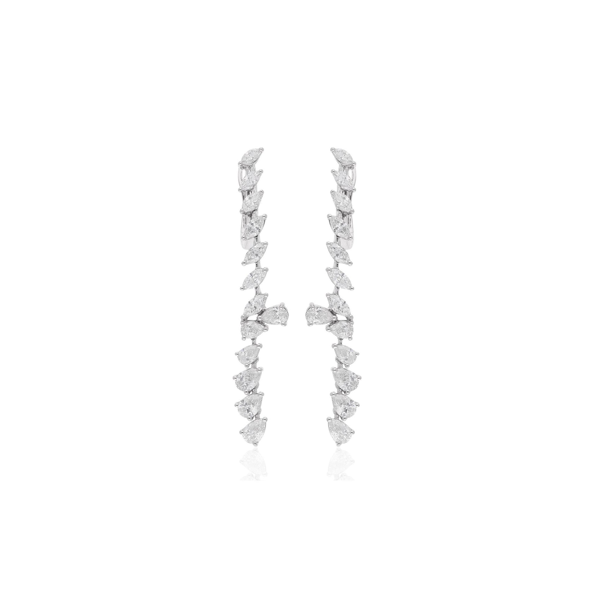 Bridal Pear & Marquise Cut Natural Diamond Clip-On Dangle Drop Earrings