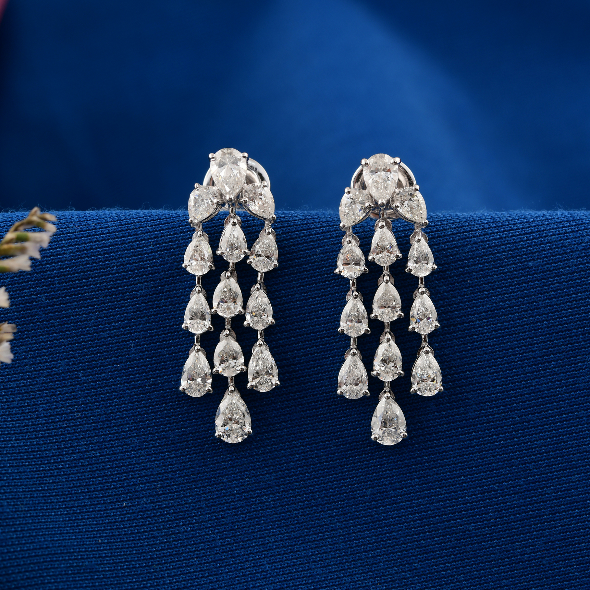 Statement Multi Row 4.45 Carat Pear Shaped Dangle Drop Diamond Earrings