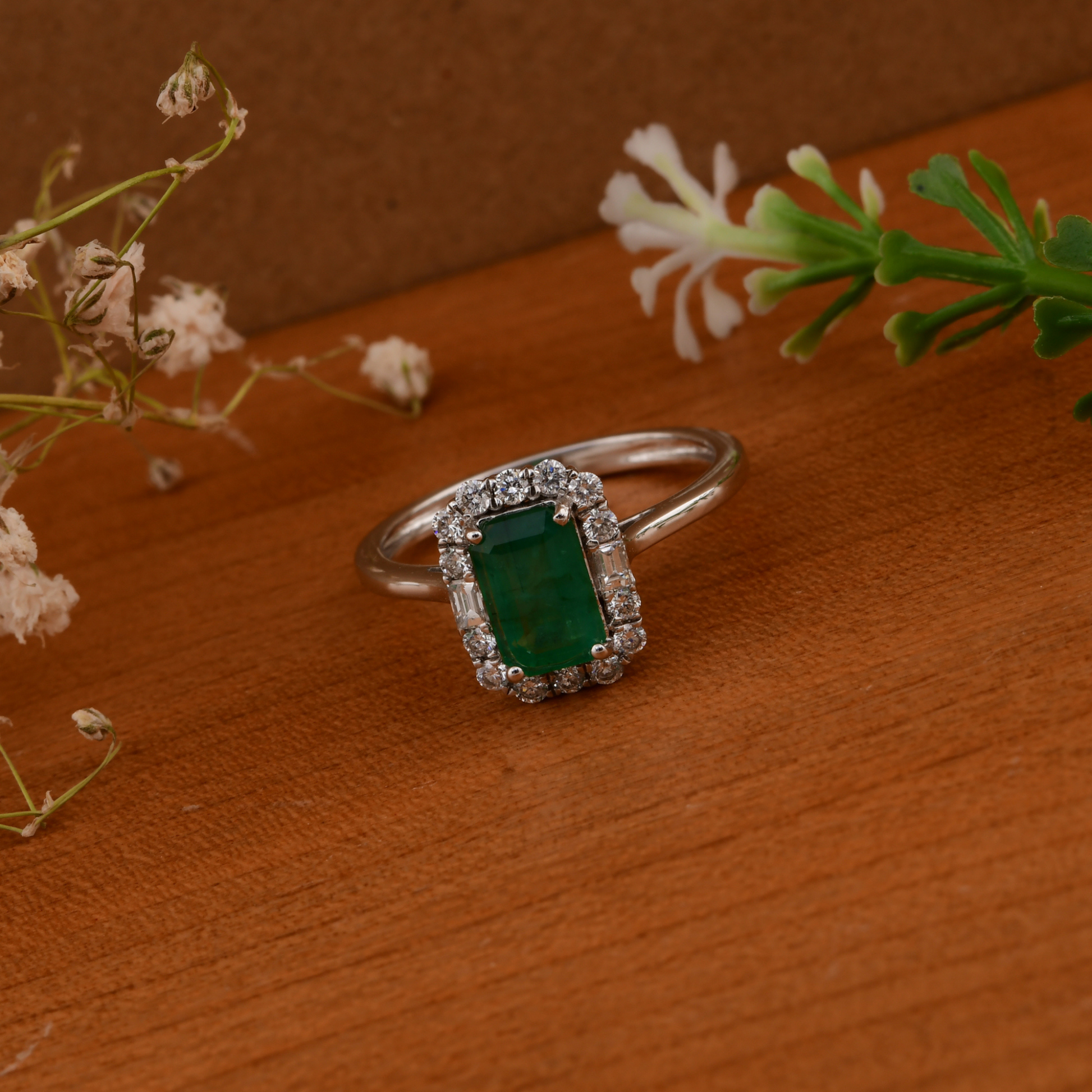 Zambian Emerald SI Clarity HI Color Natural Diamond Engagement Halo Ring