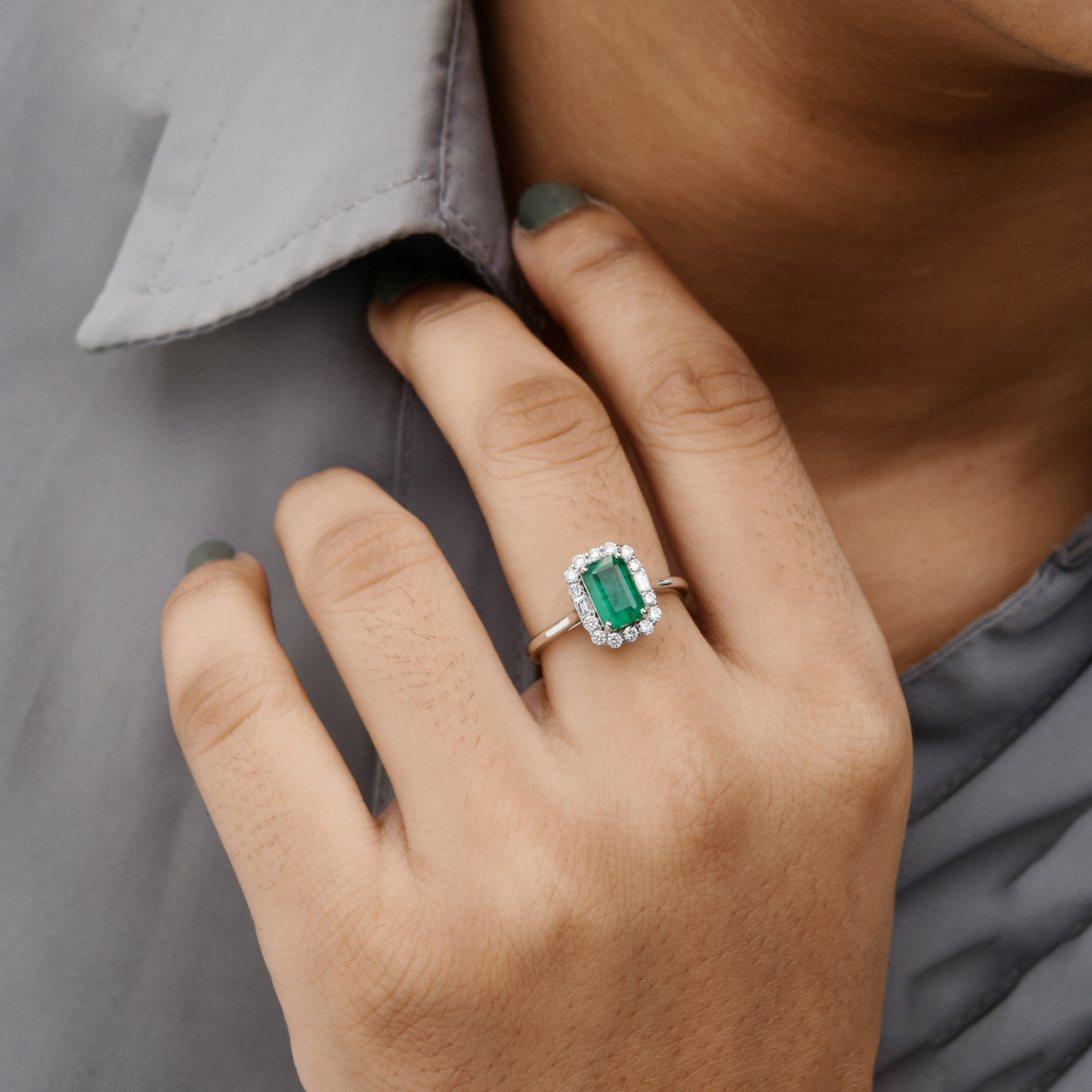 Zambian Emerald SI Clarity HI Color Natural Diamond Engagement Halo Ring