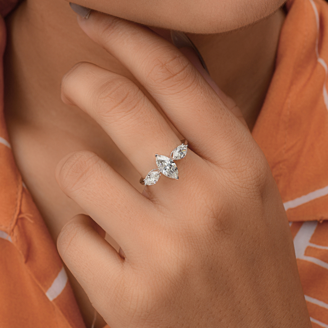 1.83 Carat HI Color SI Clarity Marquise Diamond Three Stone Band Ring