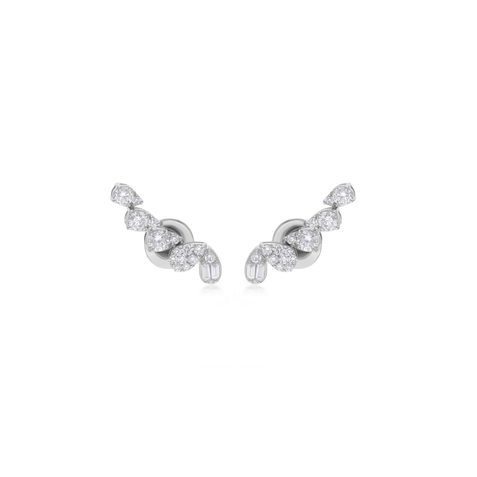 Minimalist Multi Shape Natural Diamond Climber Gold Stud Earrings