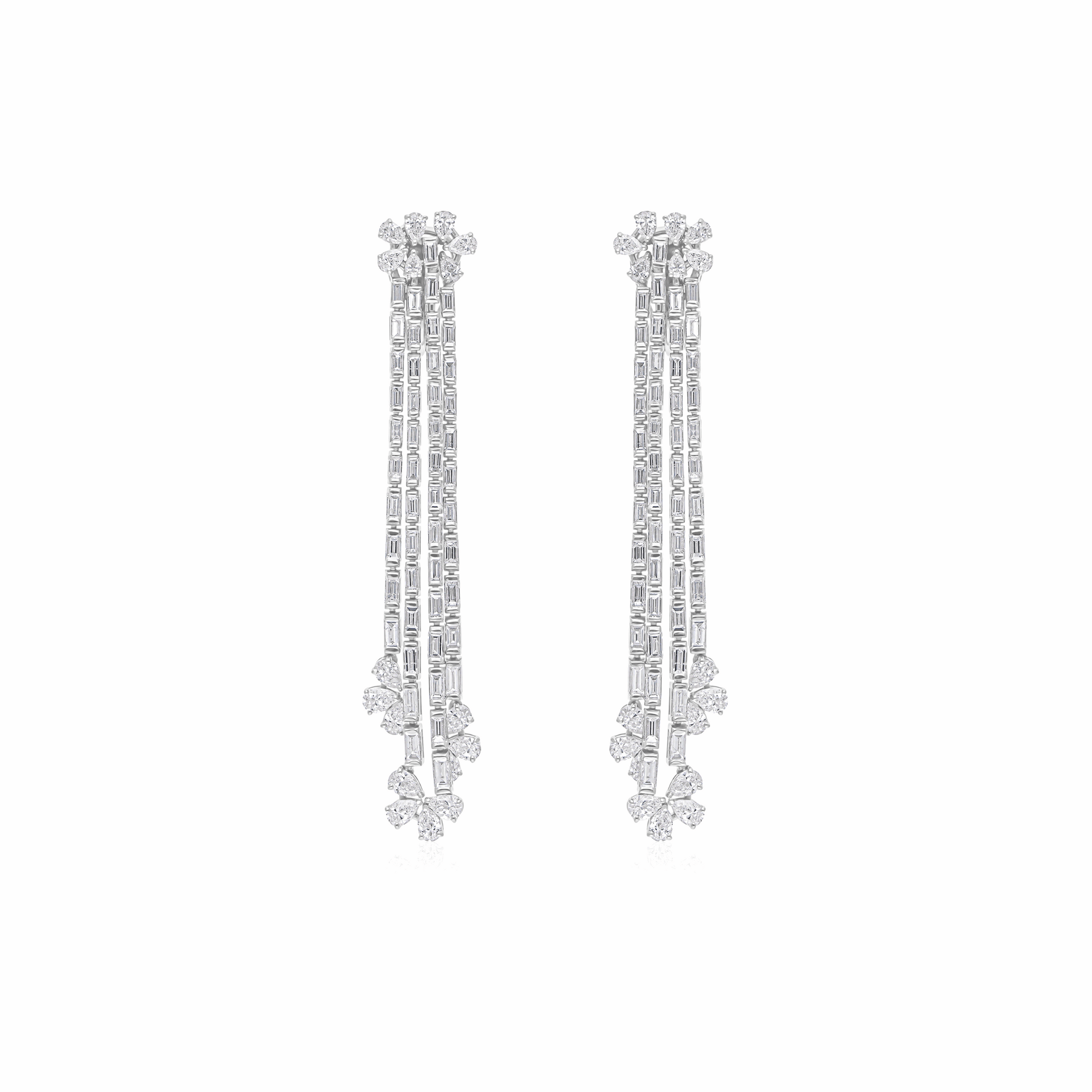 7.20 Ct. Baguette Natural Diamond Chandelier Long Earrings in 18K Gold
