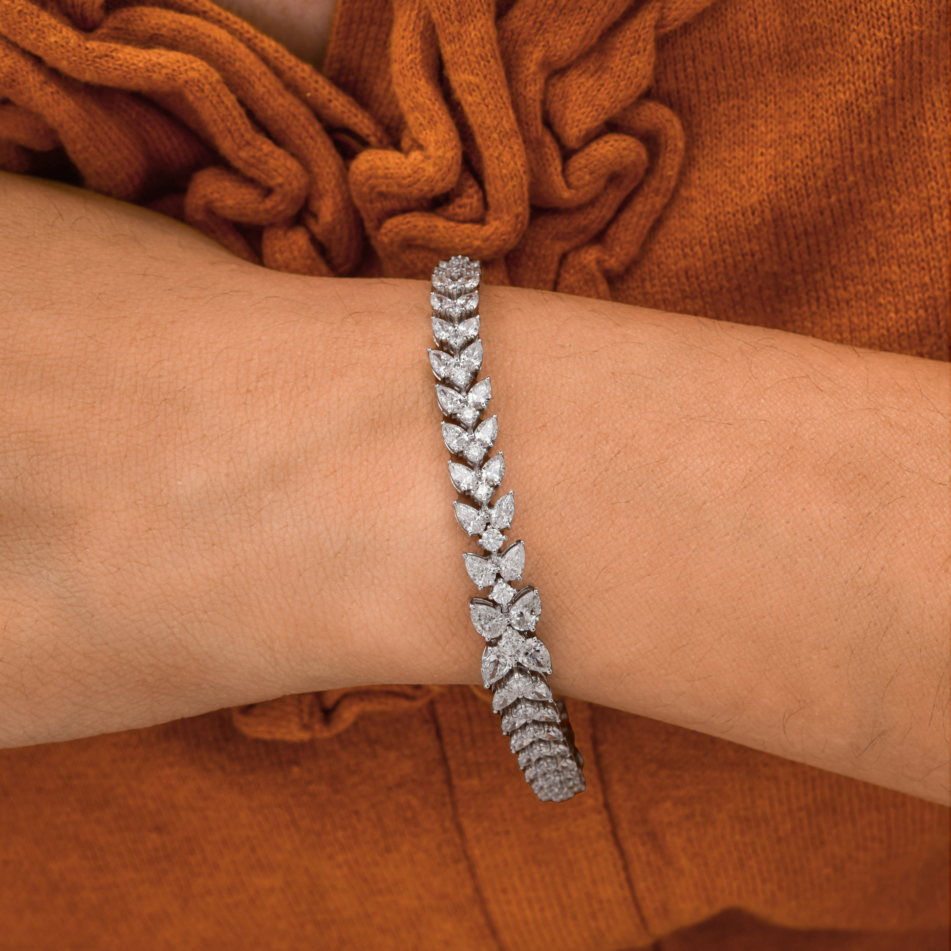 7.28 Carat Natural Diamond Gold Flora Marquise Bracelet