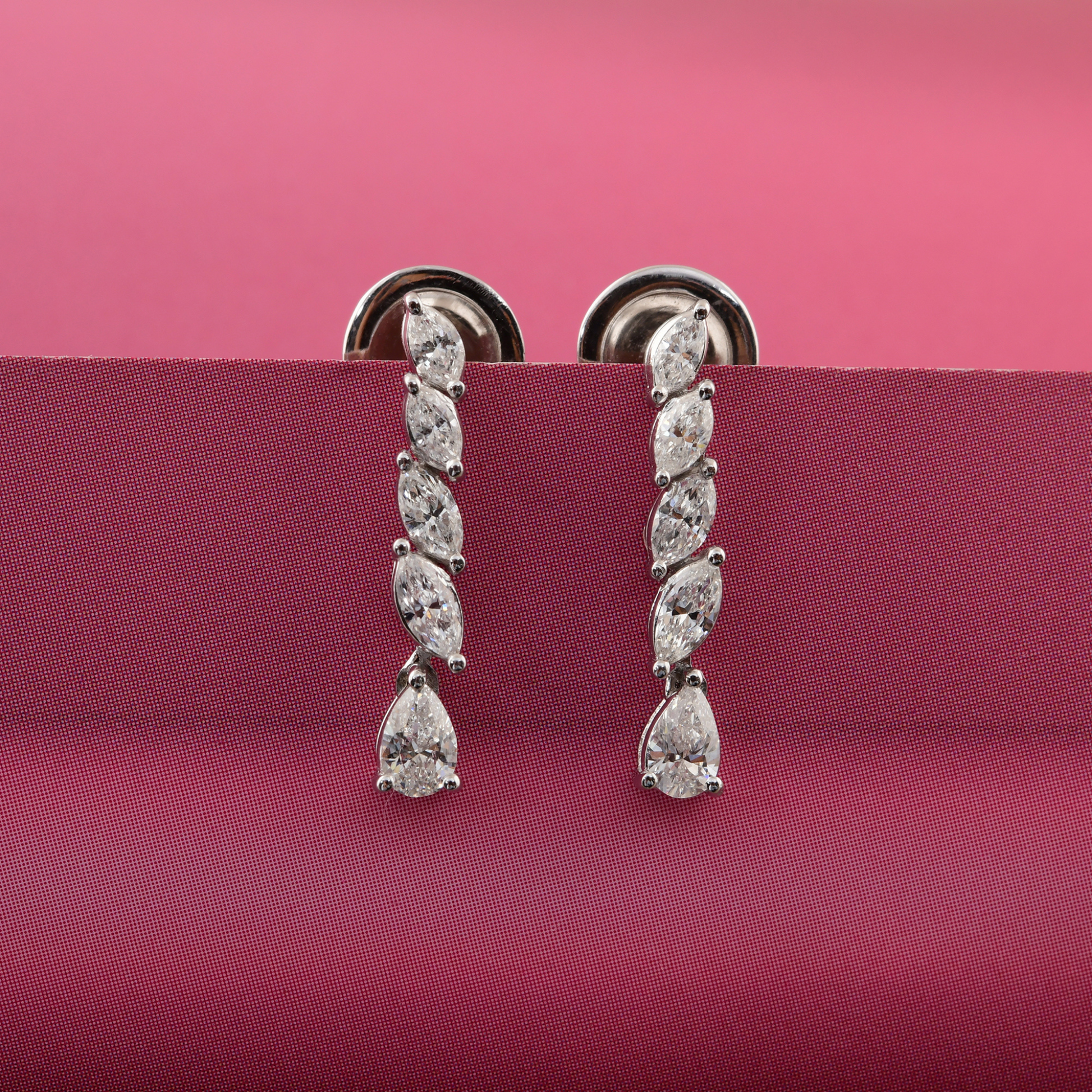 Certified Marquise Cut Graduated Diamond Drop Gold Earrings